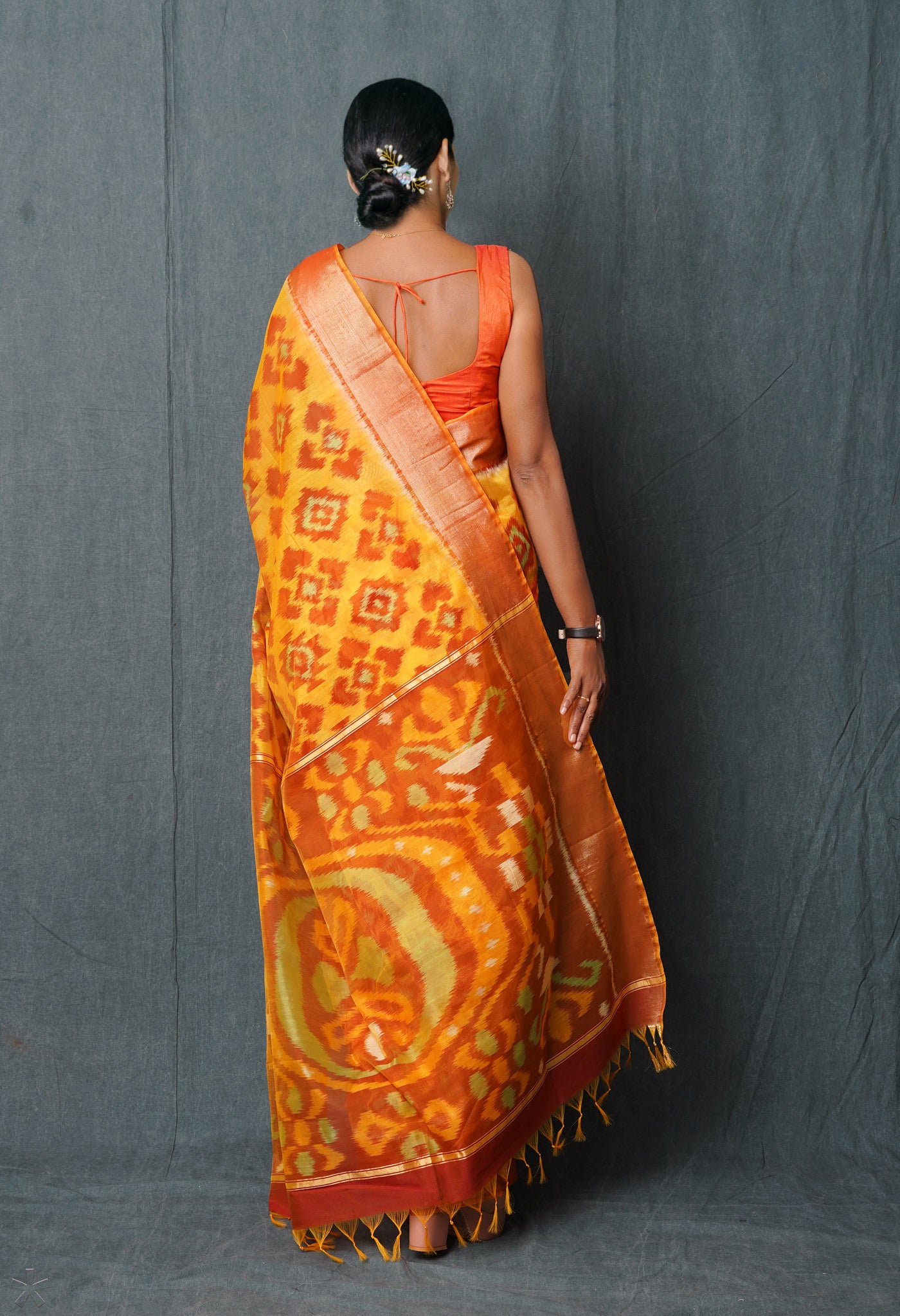 Yellow Pure Handloom Ikat Pochampally Sico Saree