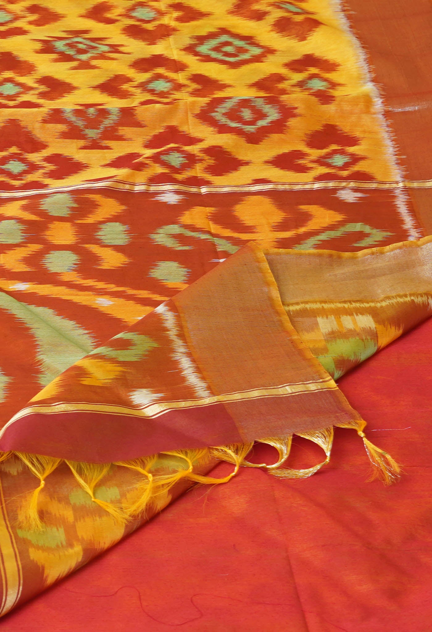 Yellow Pure Handloom Ikat Pochampally Sico Saree