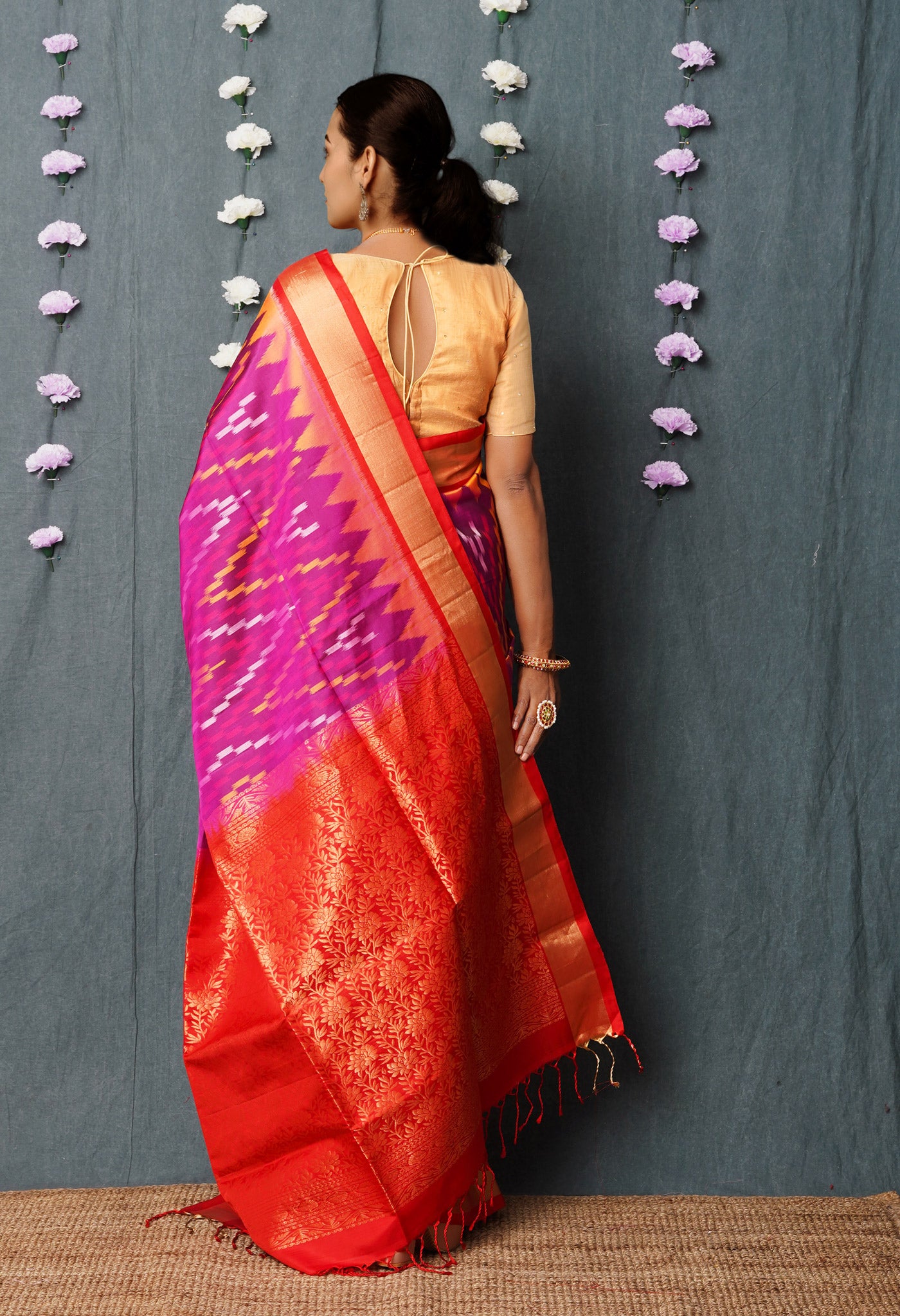 Purple Pure Handloom Ikat Pochampally Pattu Silk Saree