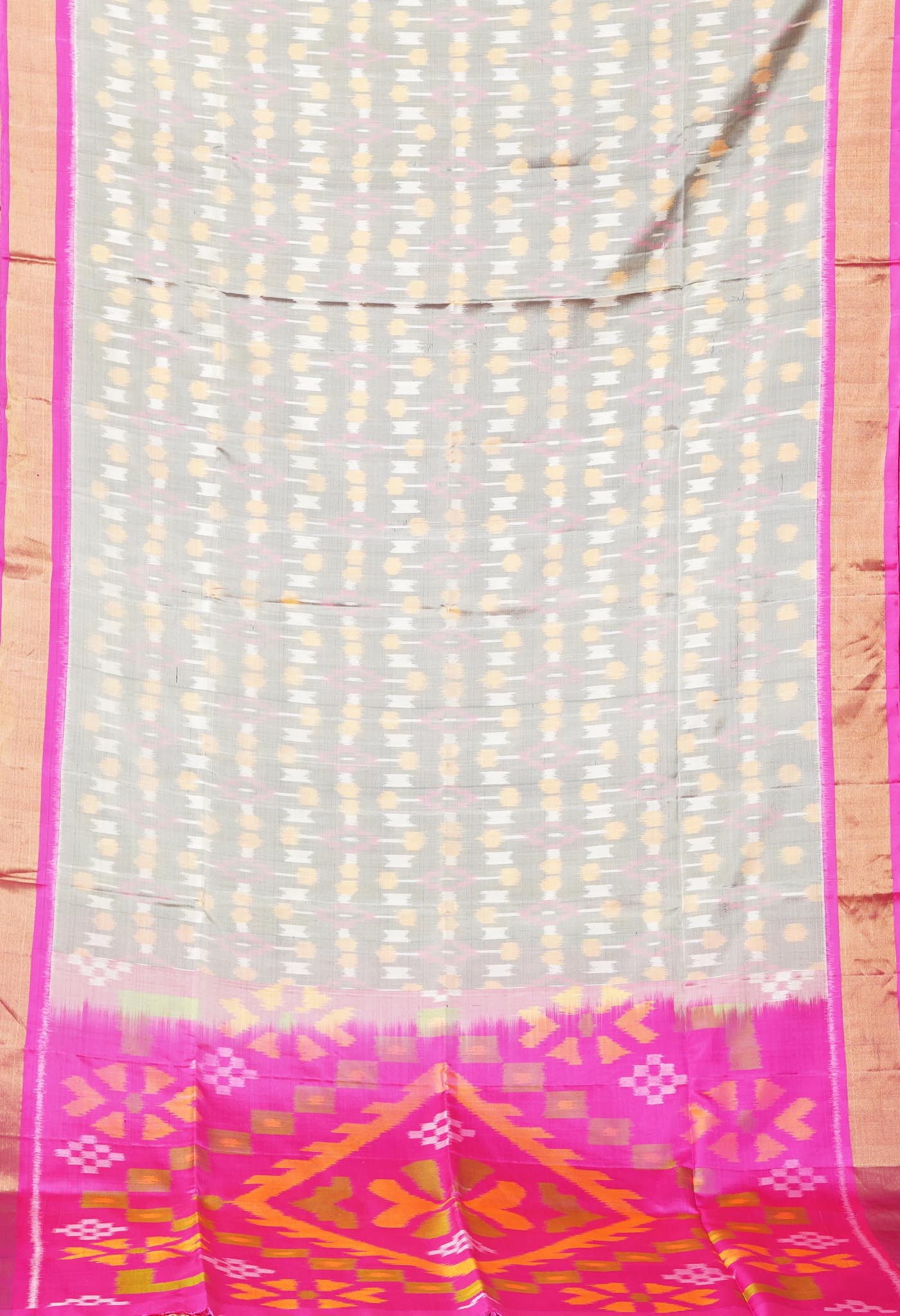 Grey Pure Handloom Ikat Pochampally Pattu Silk Saree
