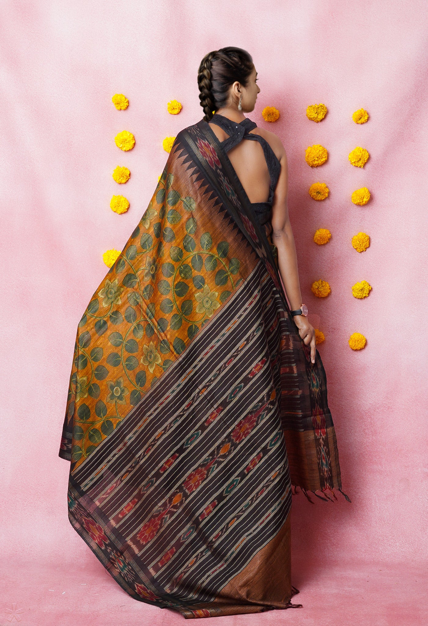 Brown Kalamkari Printed On Pure Handloom Tussar Silk Saree