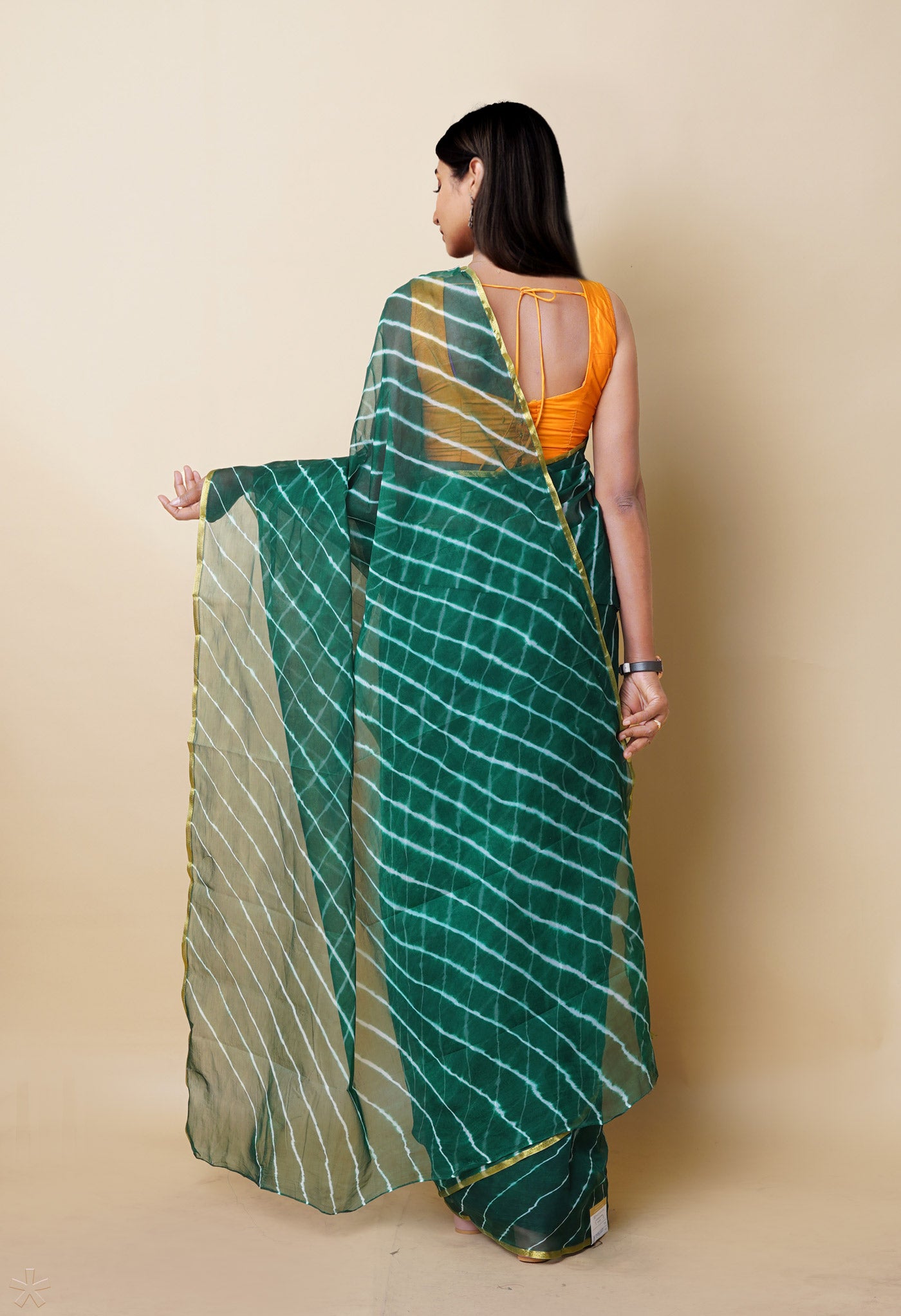 Dark Green Tie And Dye Shibori Chiffon Saree