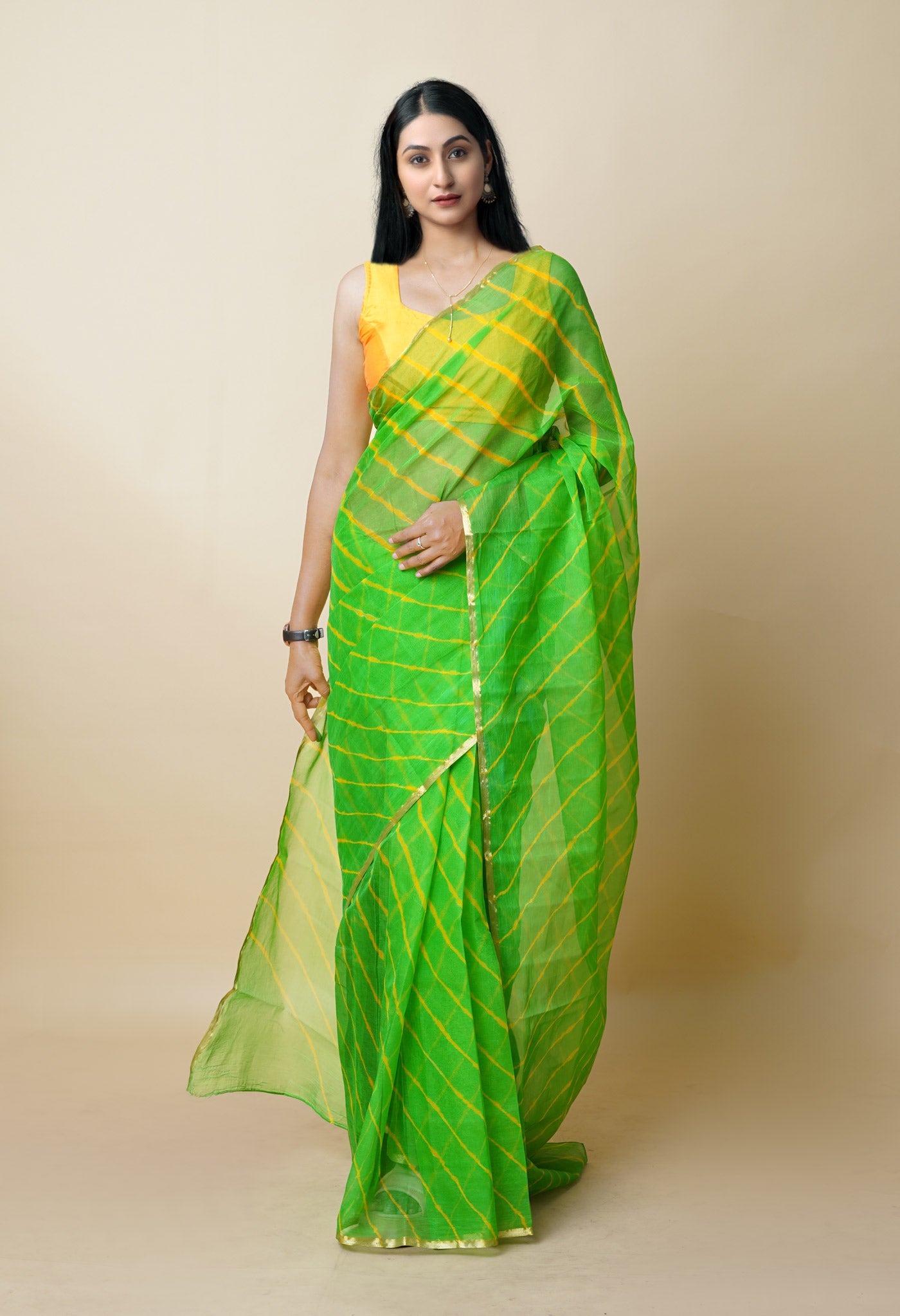 Parrot Green Tie And Dye Shibori Chiffon Saree