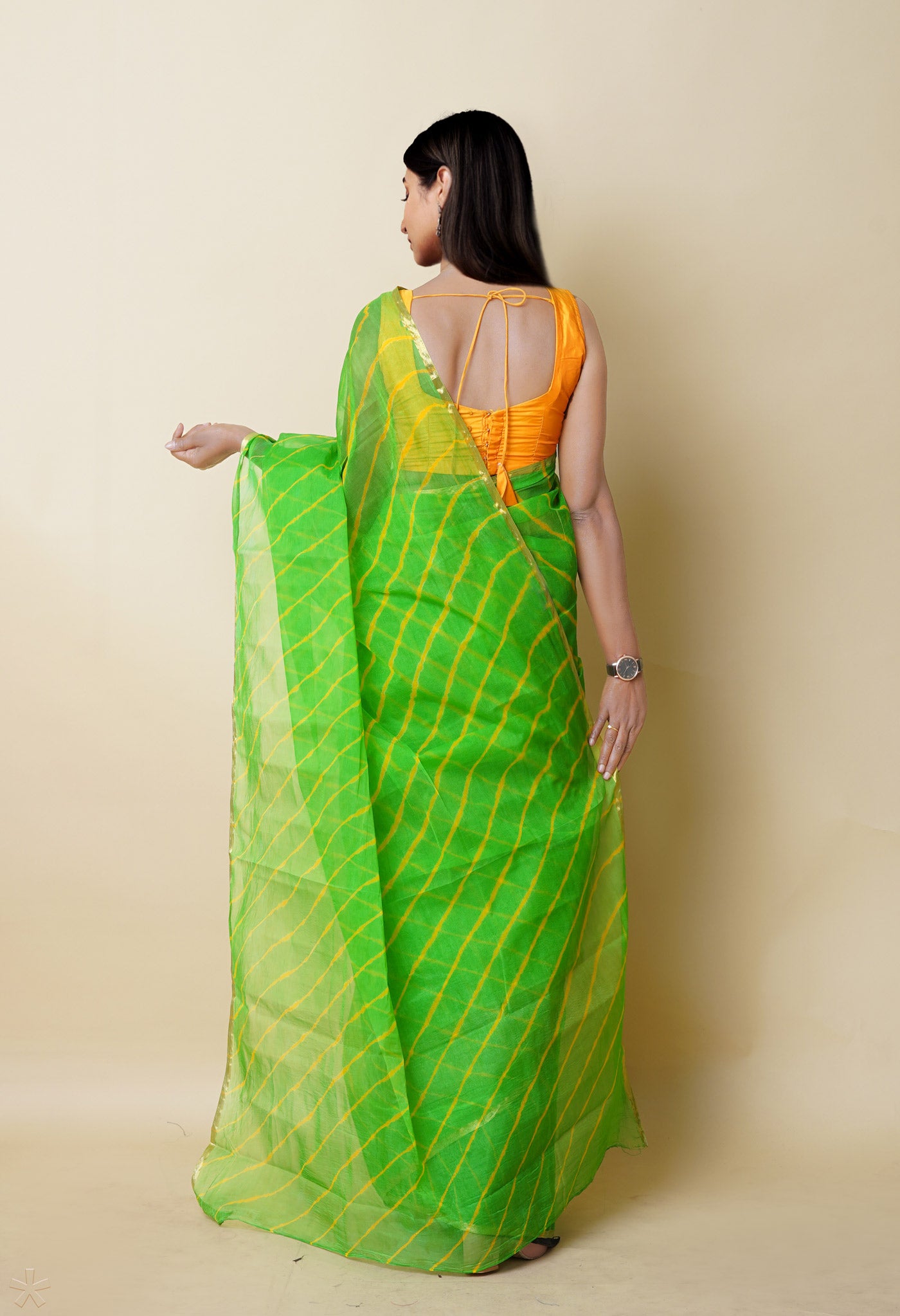 Parrot Green Tie And Dye Shibori Chiffon Saree