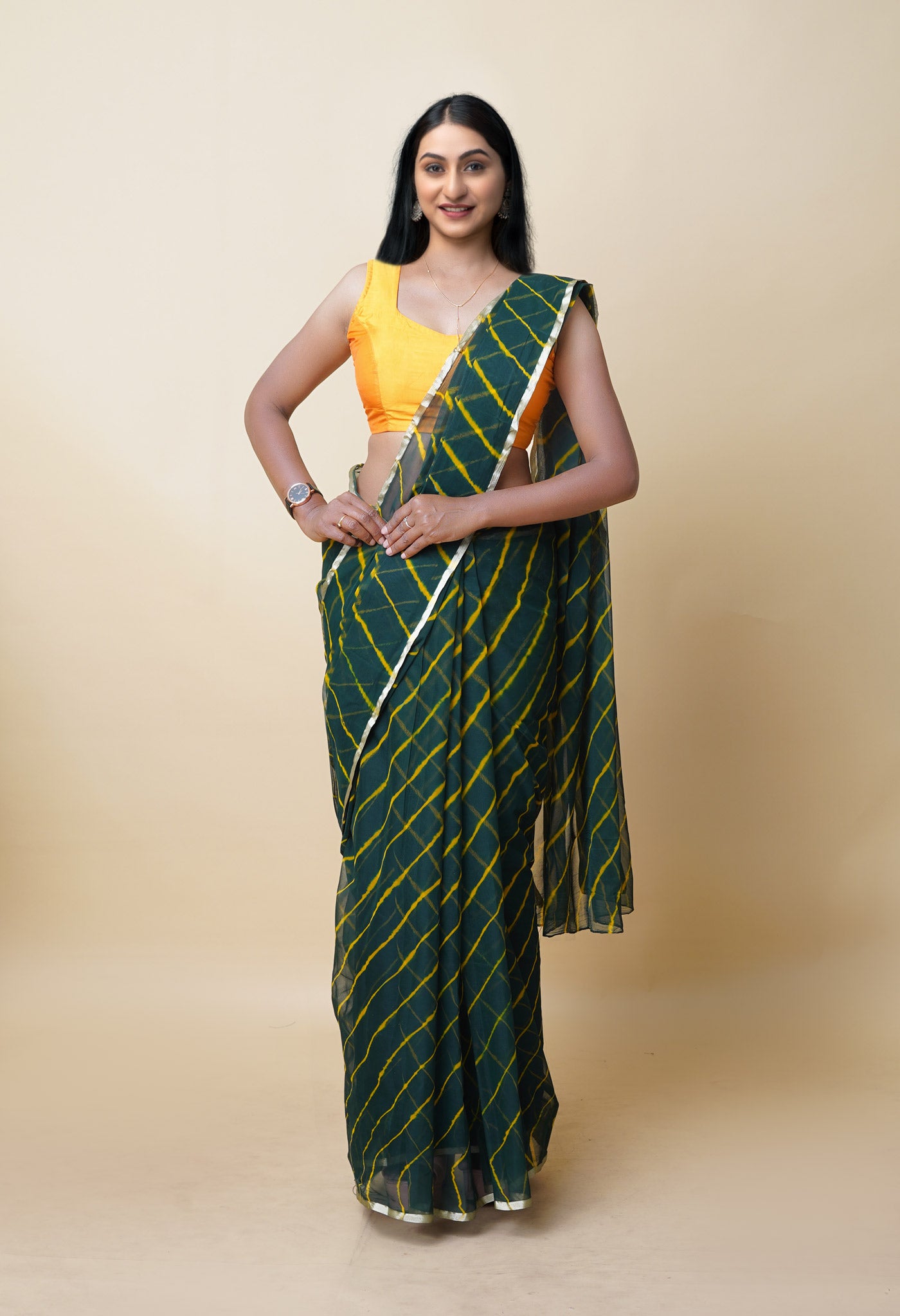 Dark Green Tie And Dye Shibori Chiffon Saree