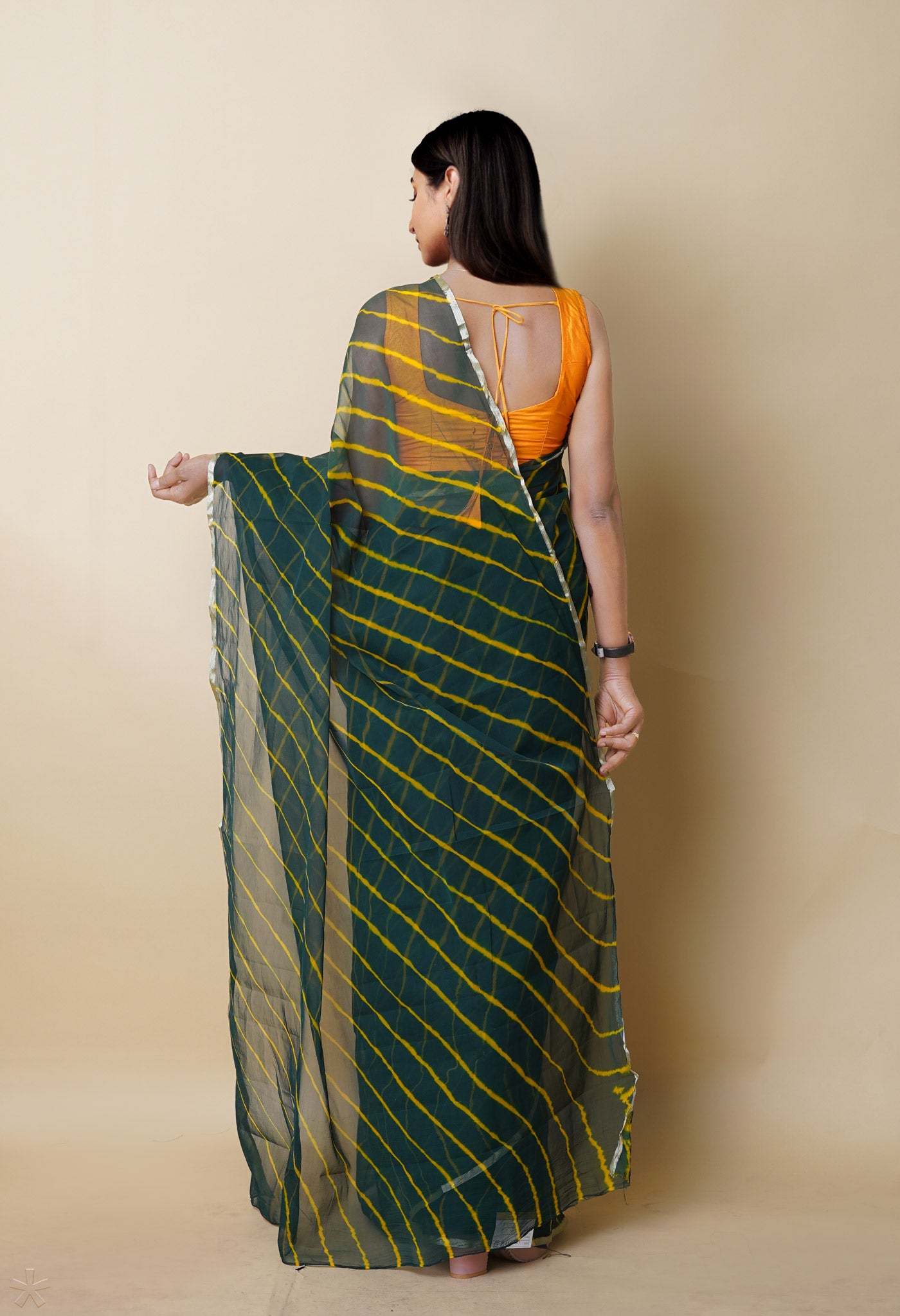 Dark Green Tie And Dye Shibori Chiffon Saree