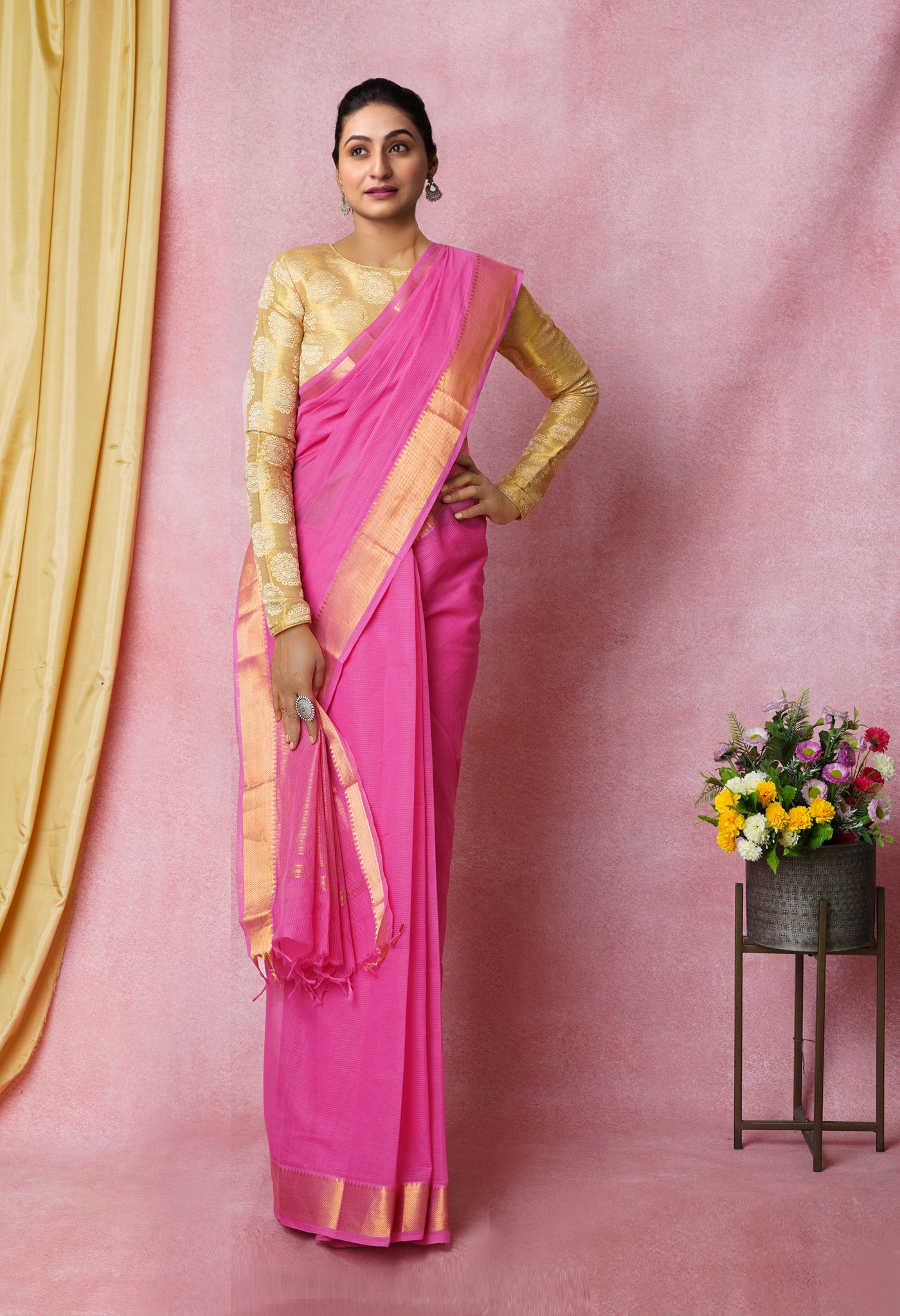 Pink Pure Handloom Mangalagiri Cotton Saree