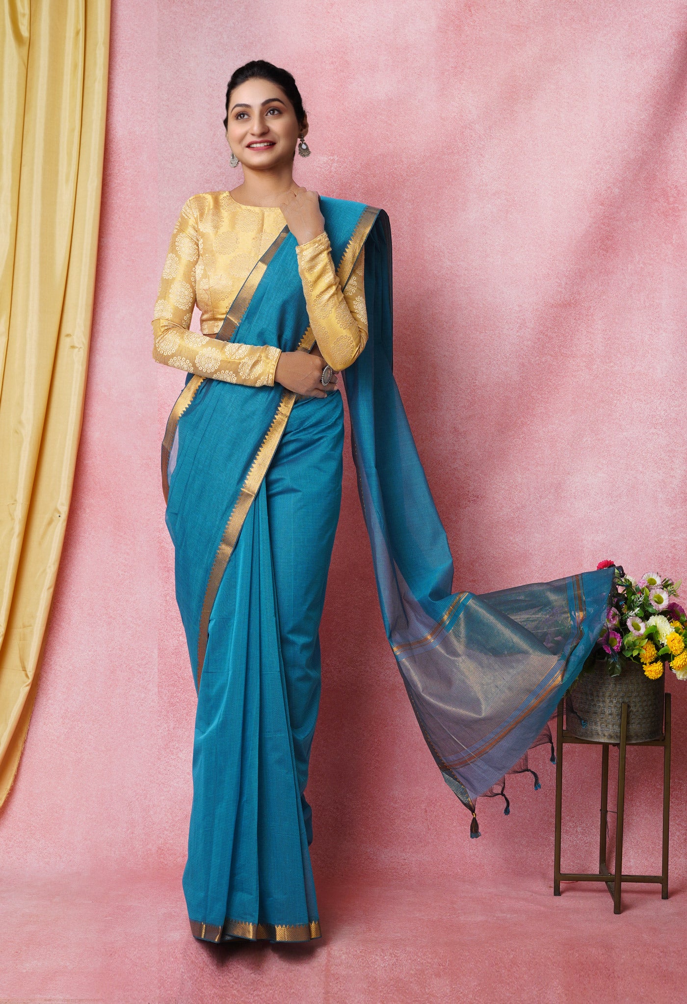 Blue Pure Handloom Mangalagiri Cotton Saree