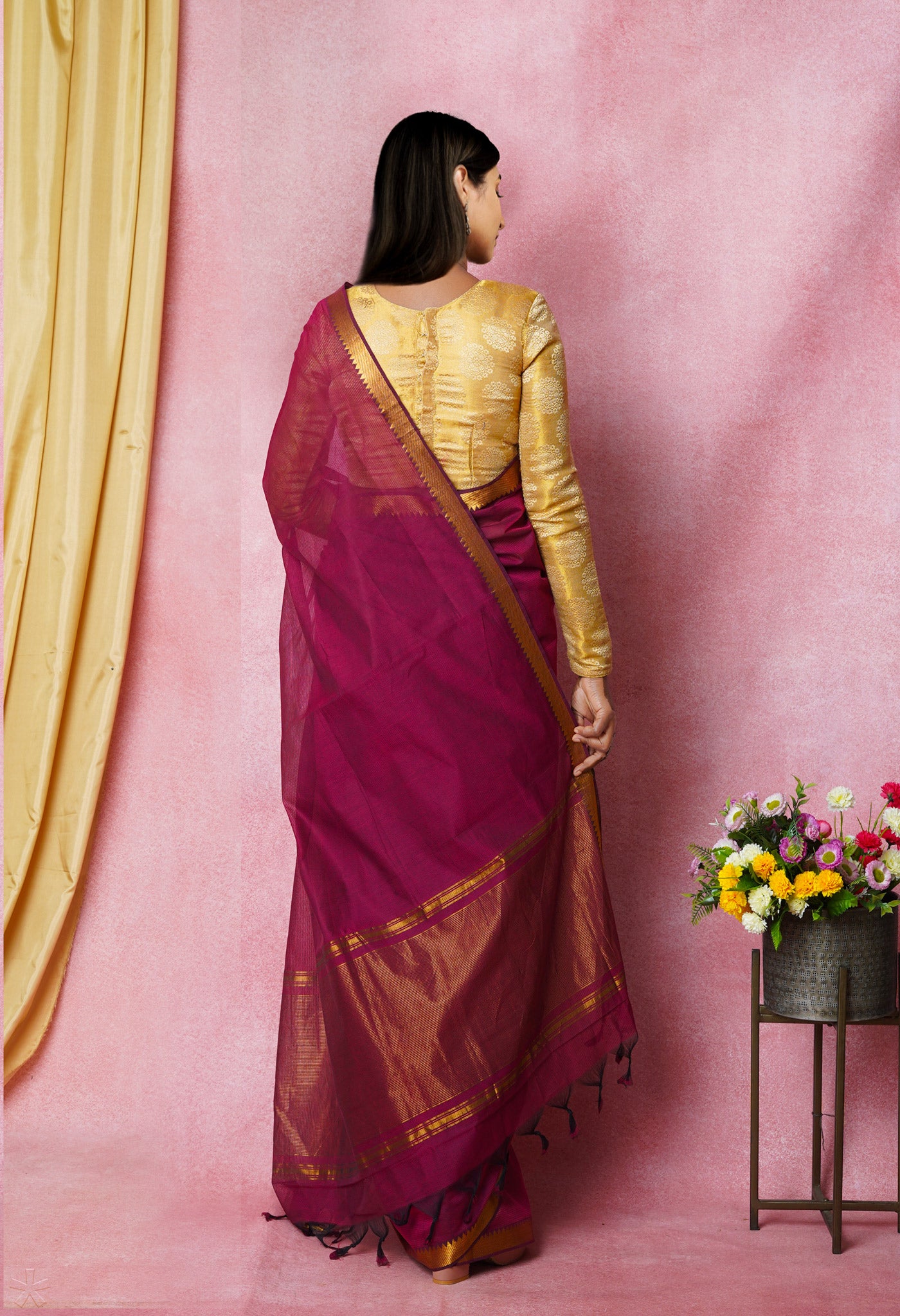 Dark Pink Pure Handloom Mangalagiri Cotton Saree