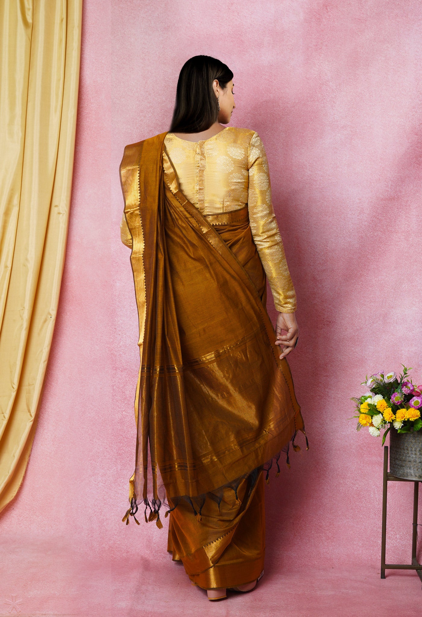 Brown Pure Handloom Mangalagiri Cotton Saree