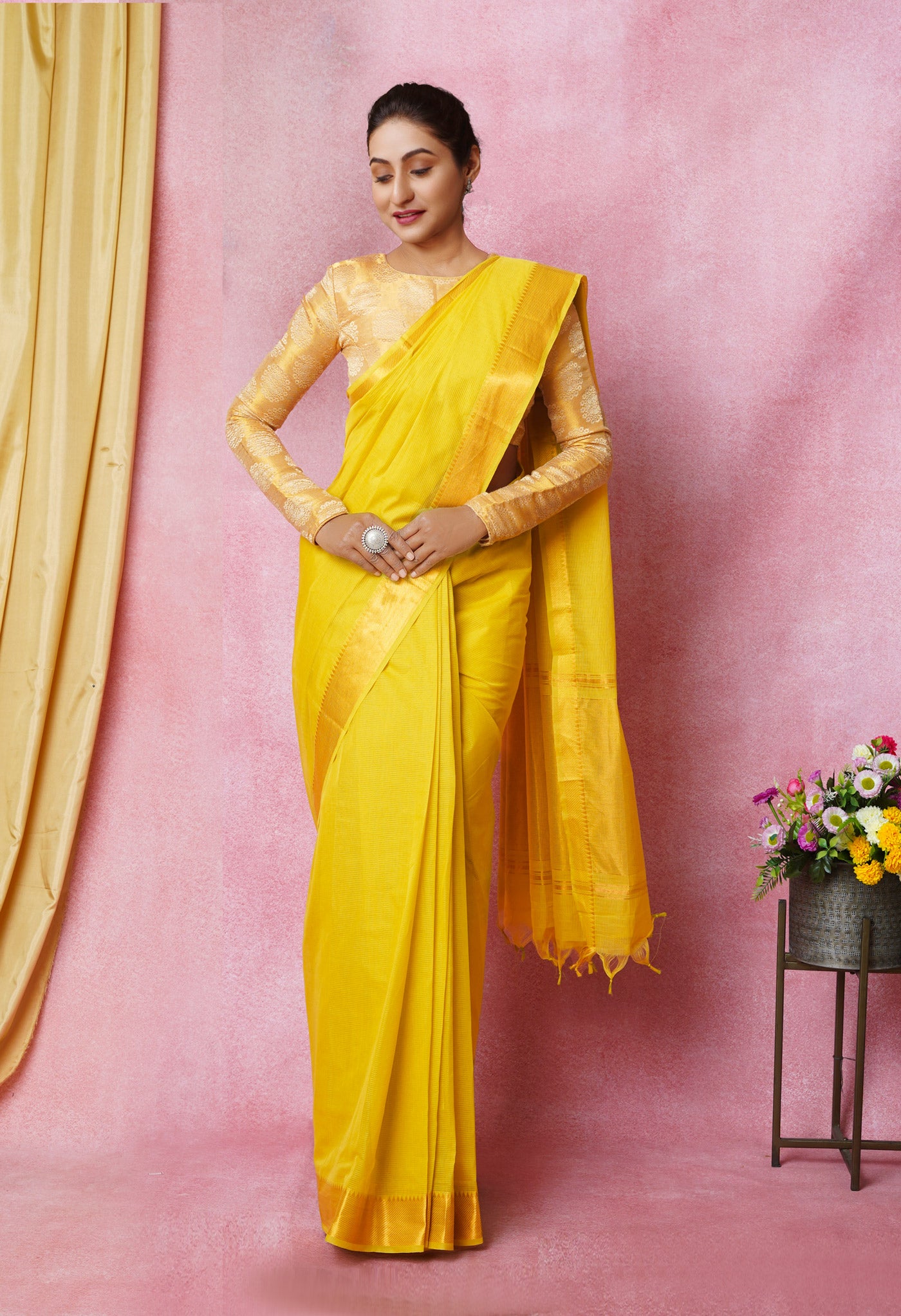 Yellow Pure Handloom Mangalagiri Cotton Saree