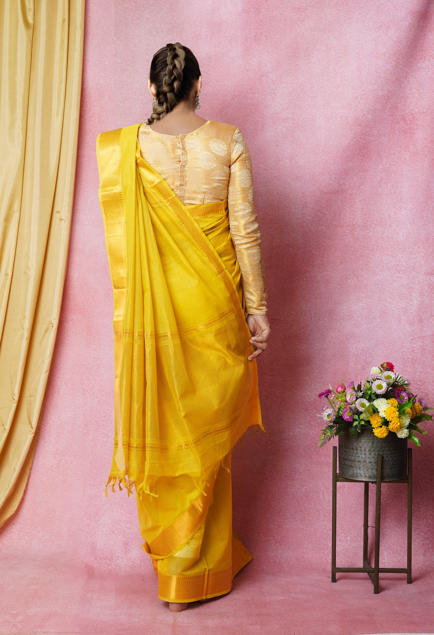 Yellow Pure Handloom Mangalagiri Cotton Saree