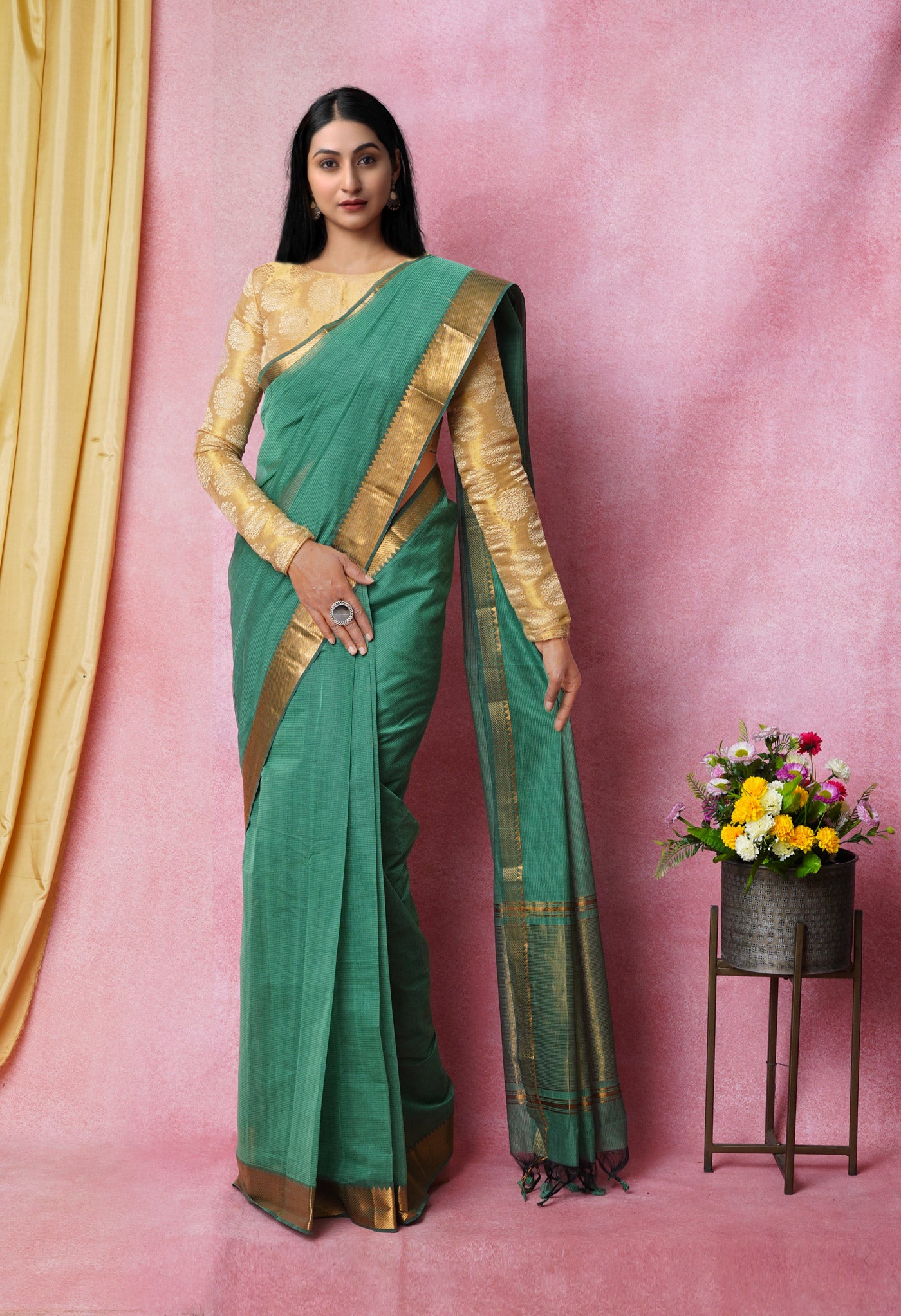 Green Pure Handloom Mangalagiri Cotton Saree