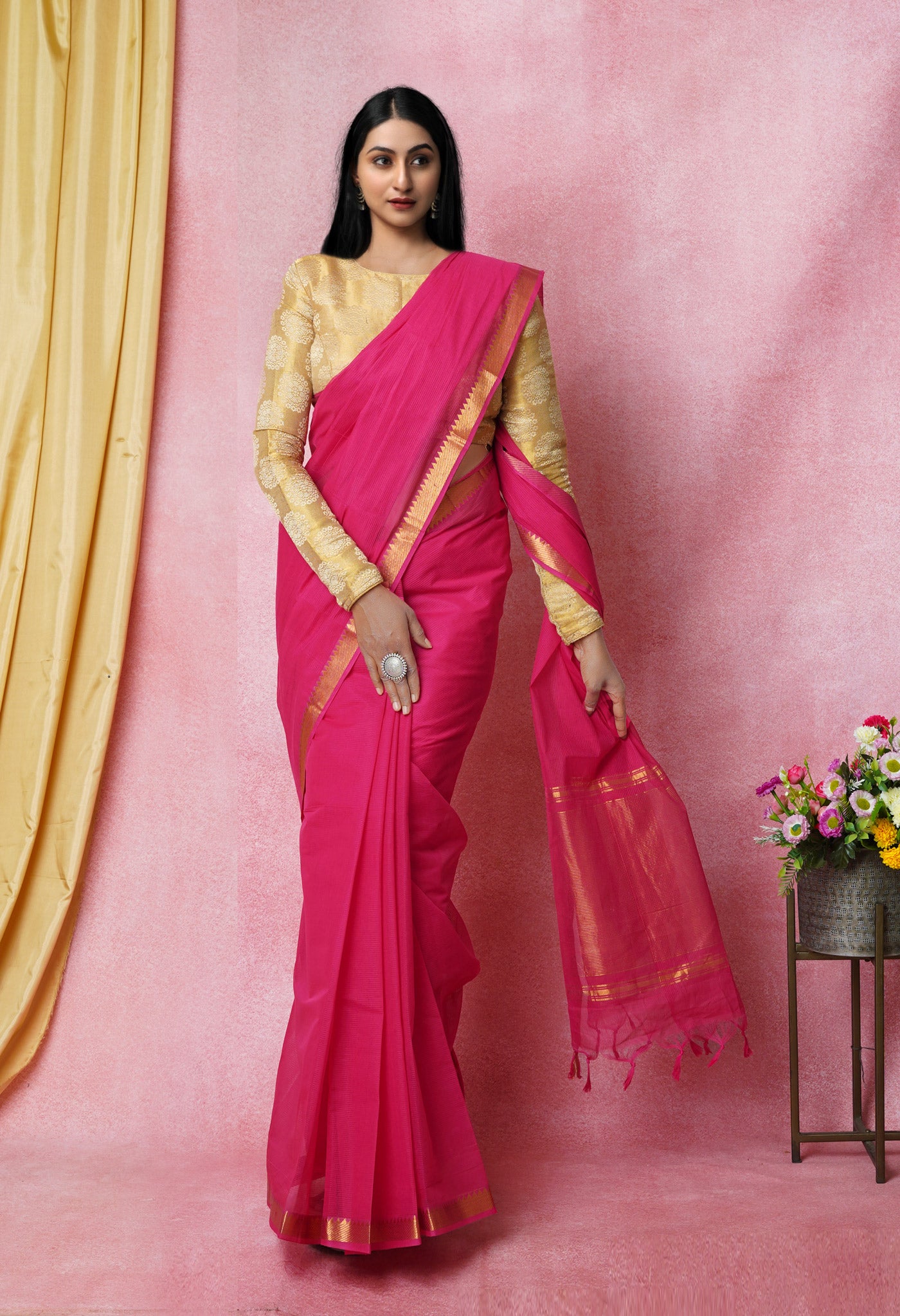 Pink Pure Handloom Mangalagiri Cotton Saree