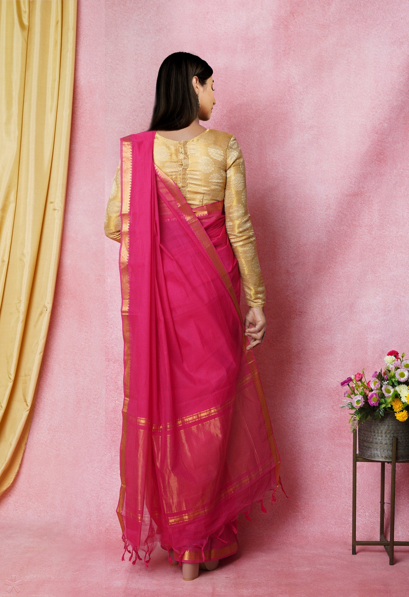 Pink Pure Handloom Mangalagiri Cotton Saree