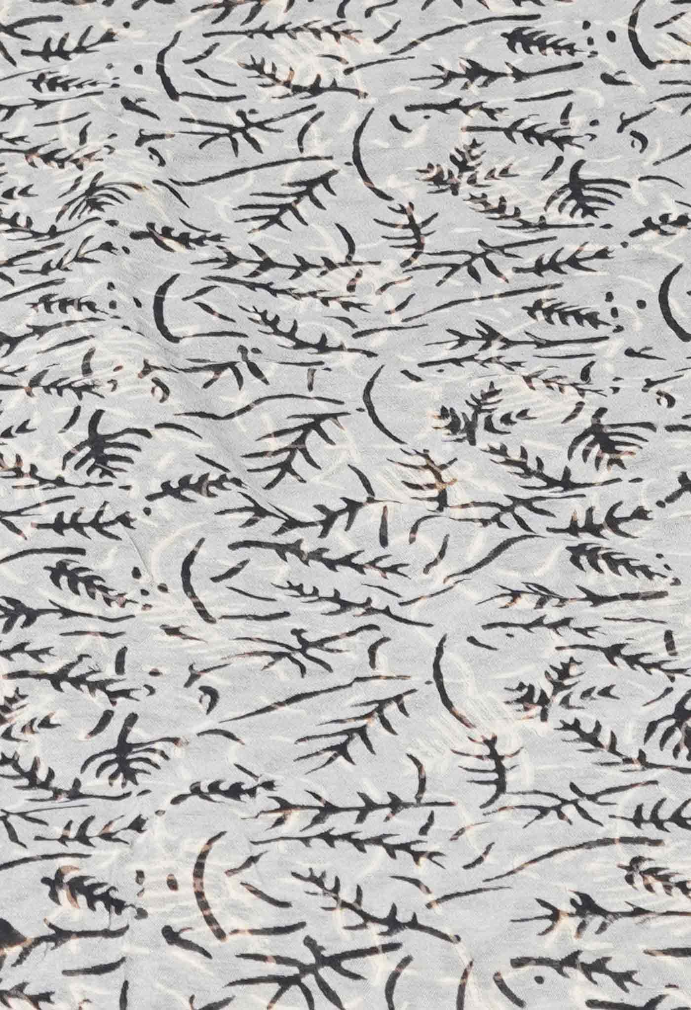 Grey Pure Traditional Bagru Printed Pashmina Chanderi Sico Saree