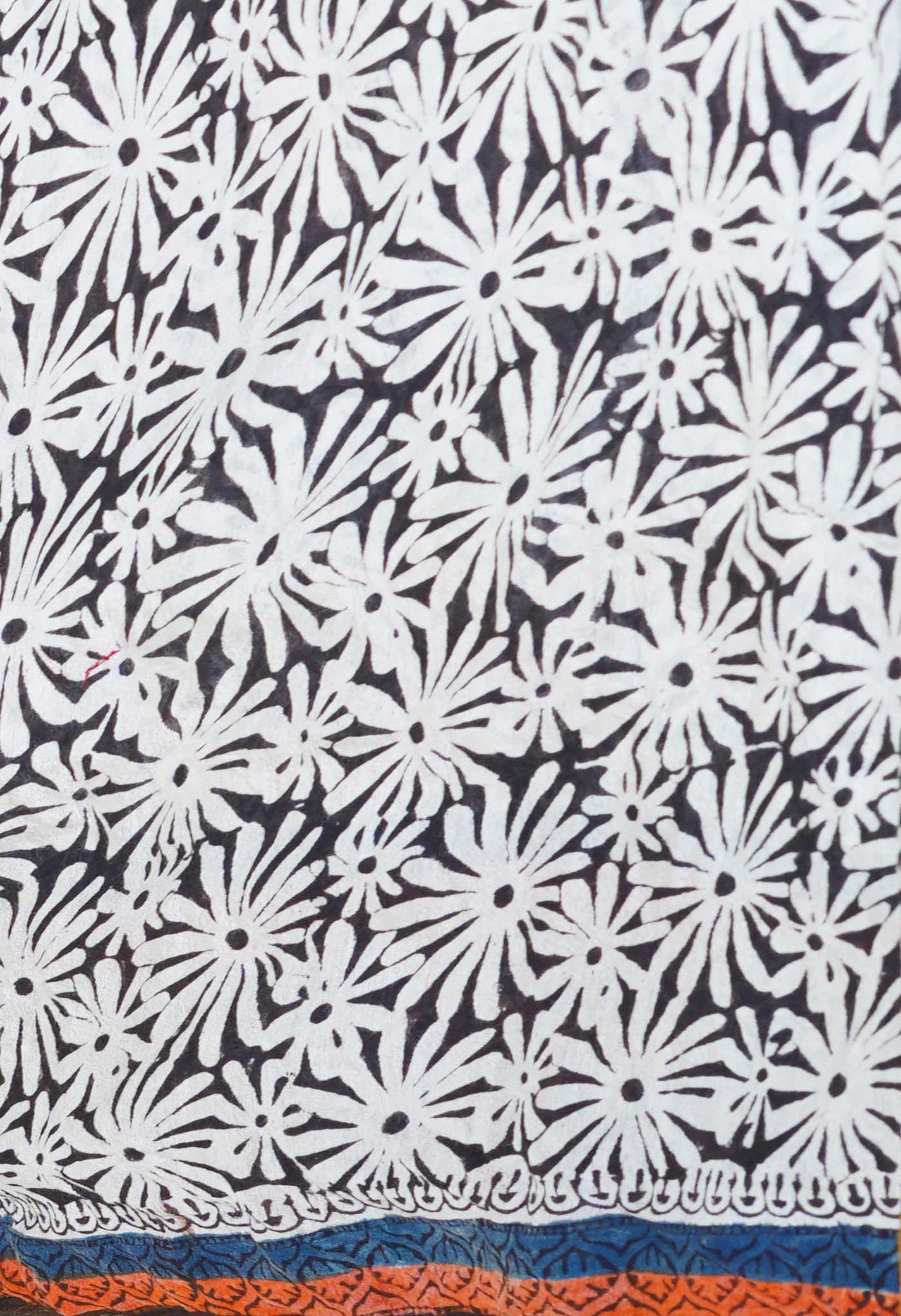 White Pure Traditional Bagru Printed Pashmina Chanderi Sico Saree