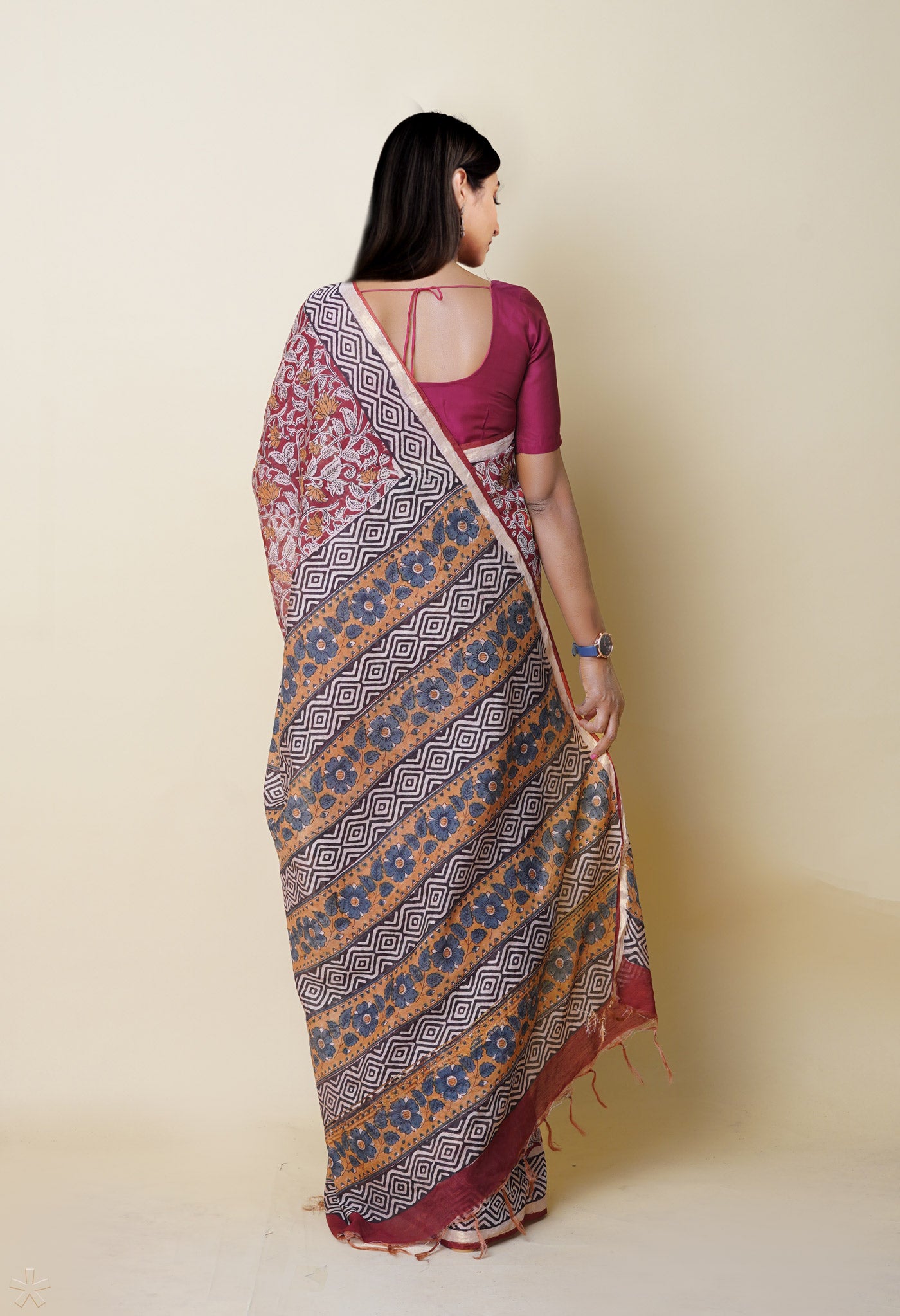 Red Pure Bagru Printed Pashmina Chanderi Sico Saree