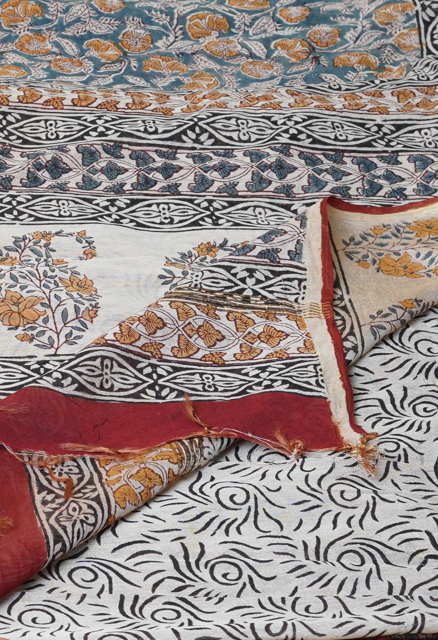 Grey Pure Bagru Printed Pashmina Chanderi Sico Saree