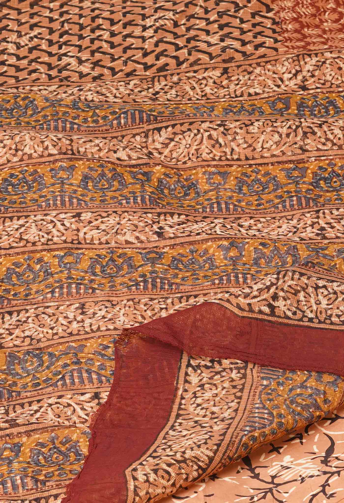 Red Pure Discharge Bagru Printed Pashmina Chanderi Sico Saree
