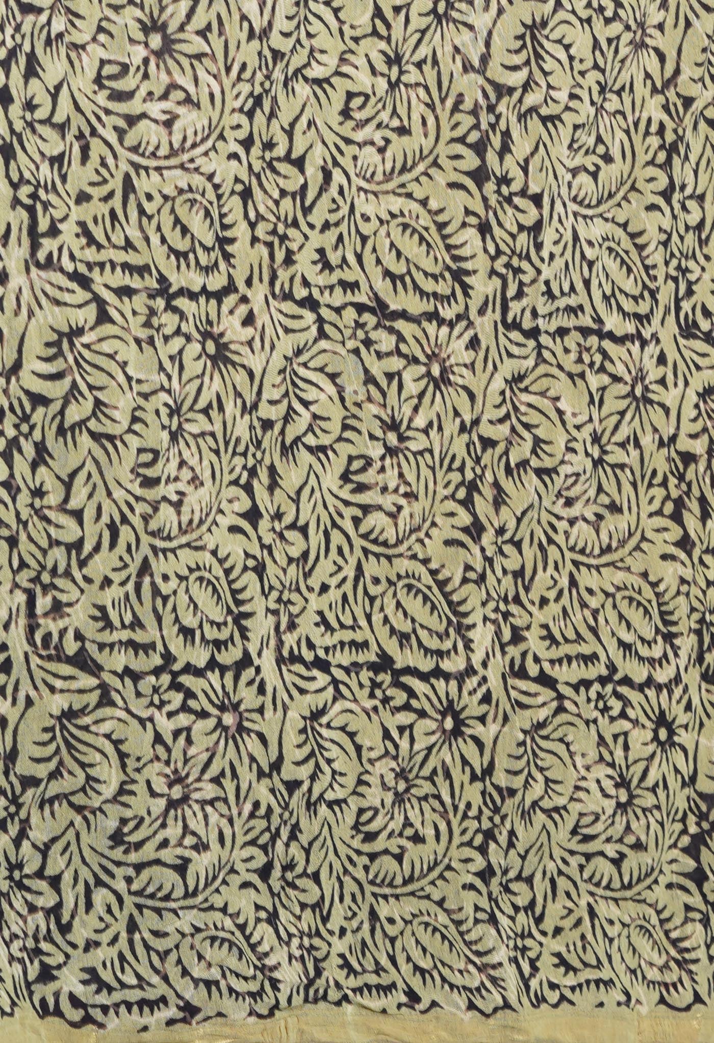 Green Pure Discharge Bagru Printed Pashmina Chanderi Sico Saree
