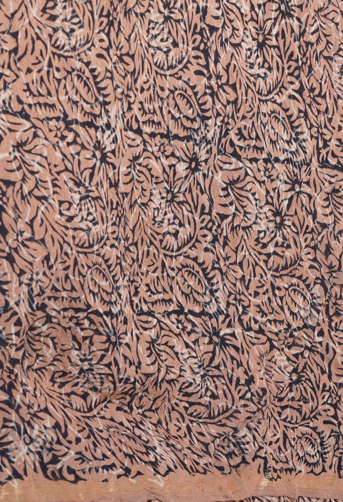 Brown Pure Discharge Bagru Printed Pashmina Chanderi Sico Saree-UNM76196