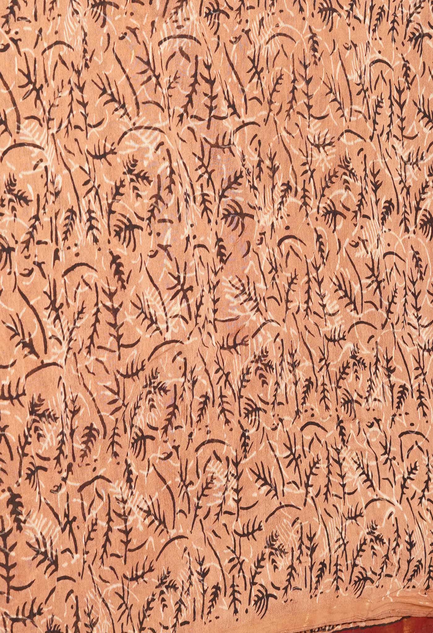 Brown Pure Discharge Bagru Printed Pashmina Chanderi Sico Saree