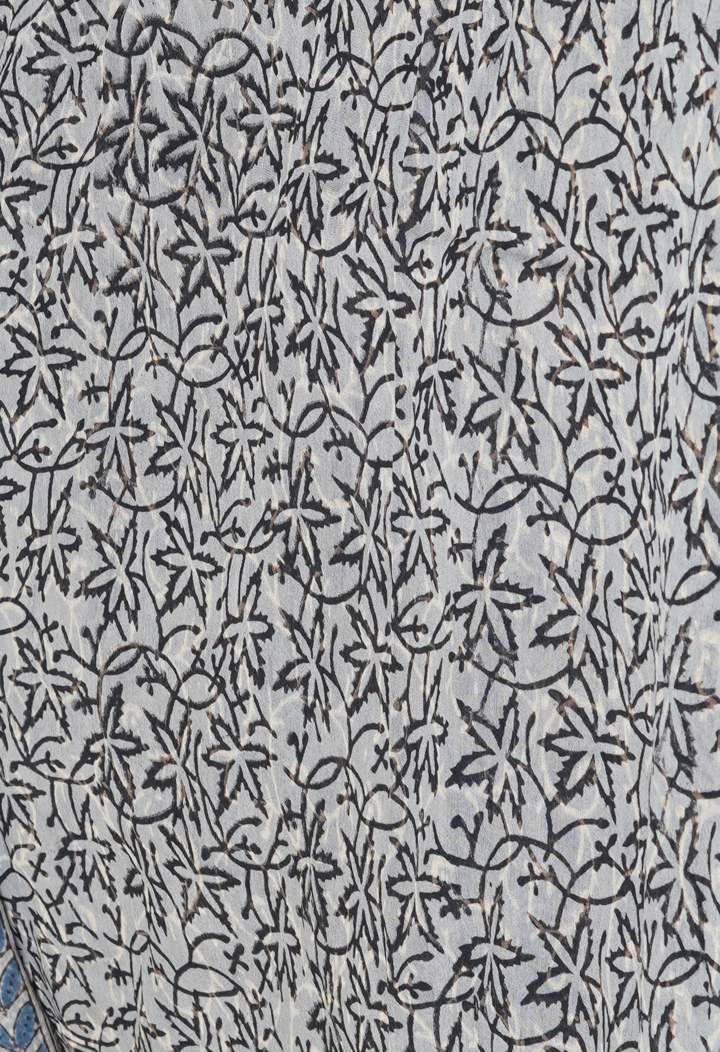 Blue Pure Discharge Bagru Printed Pashmina Chanderi Sico Saree