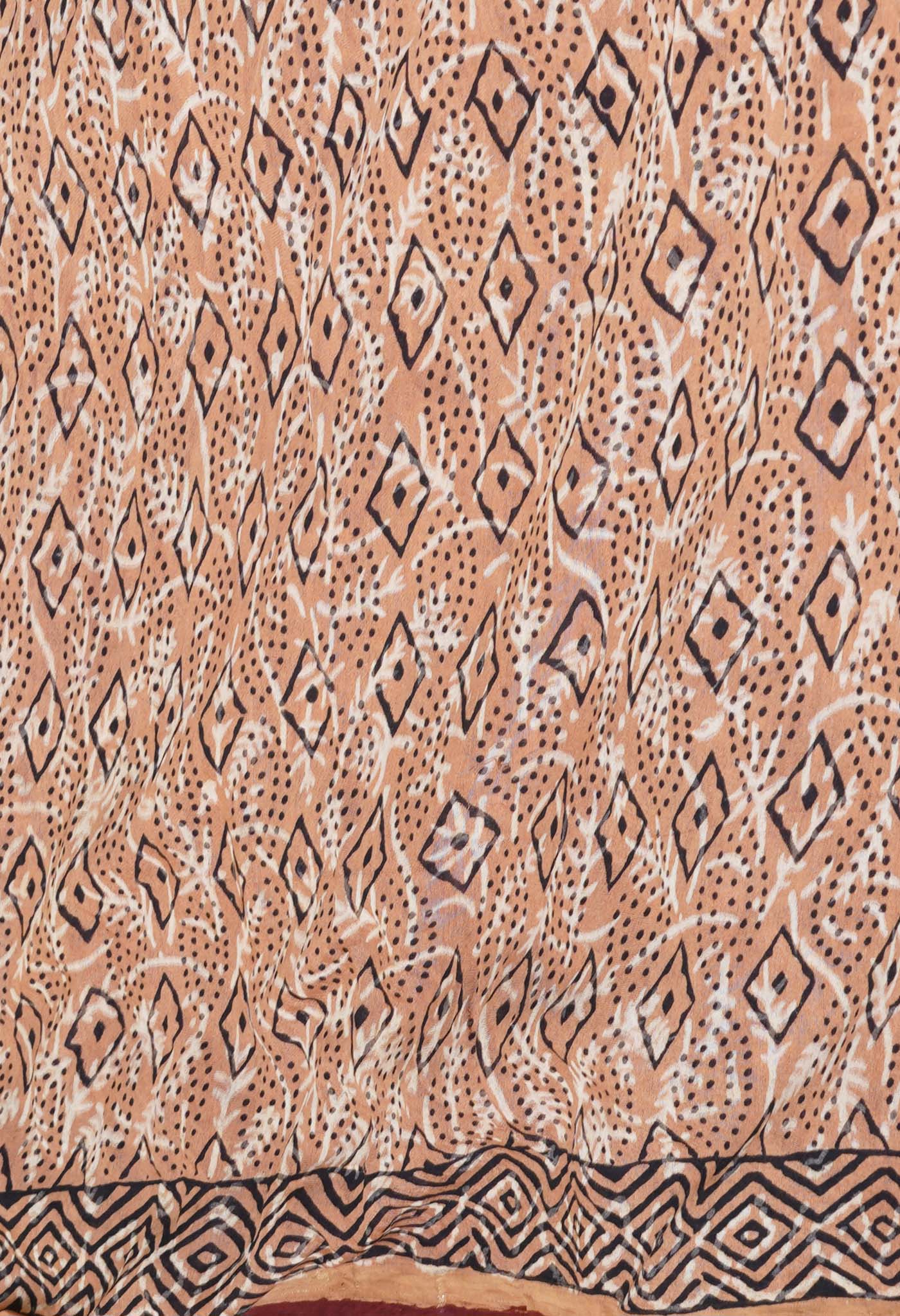 Red Pure Discharge Bagru Printed Pashmina Chanderi Sico Saree