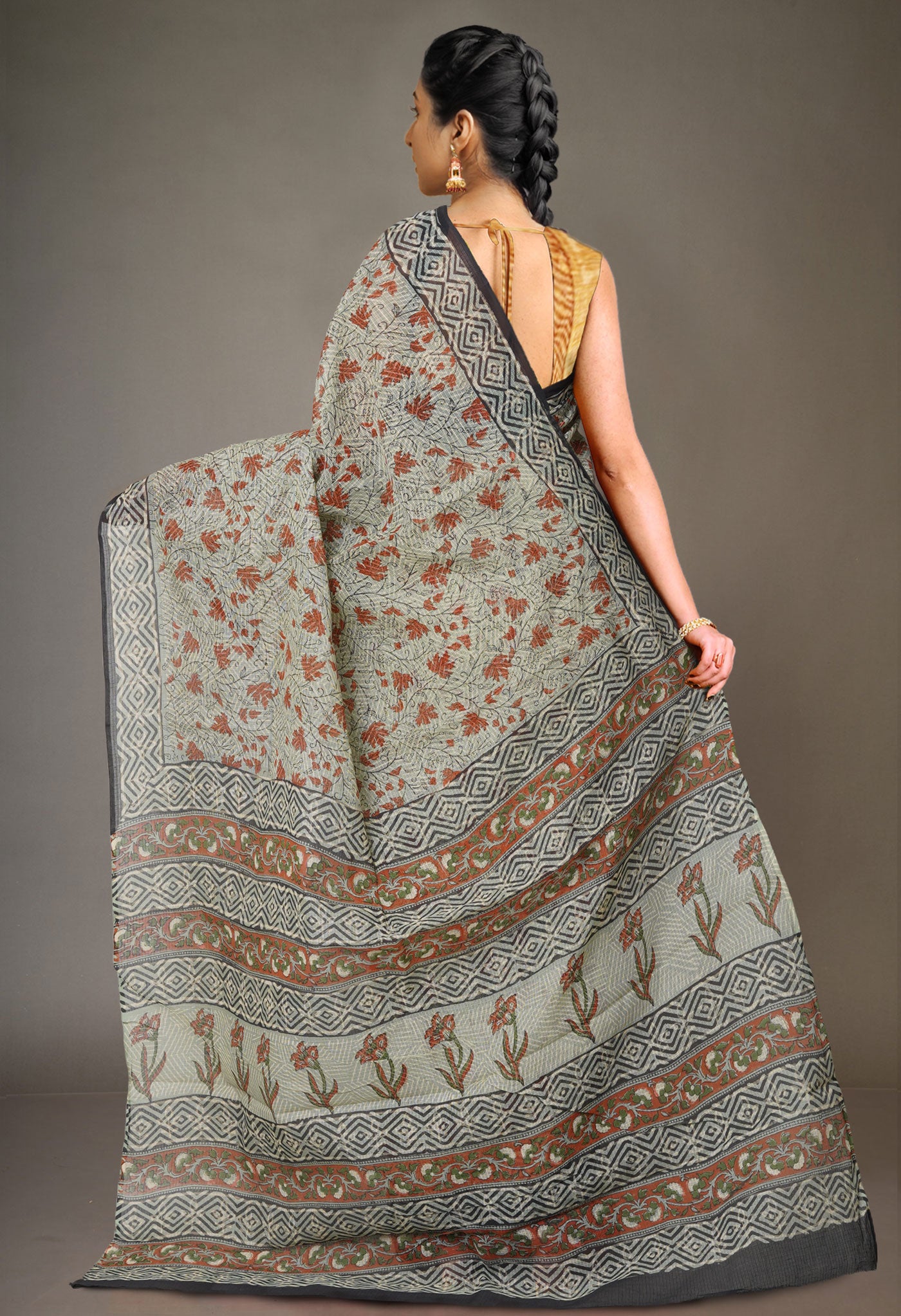Multi Pure Discharge Bagru Printed Kota Saree-UNM76245