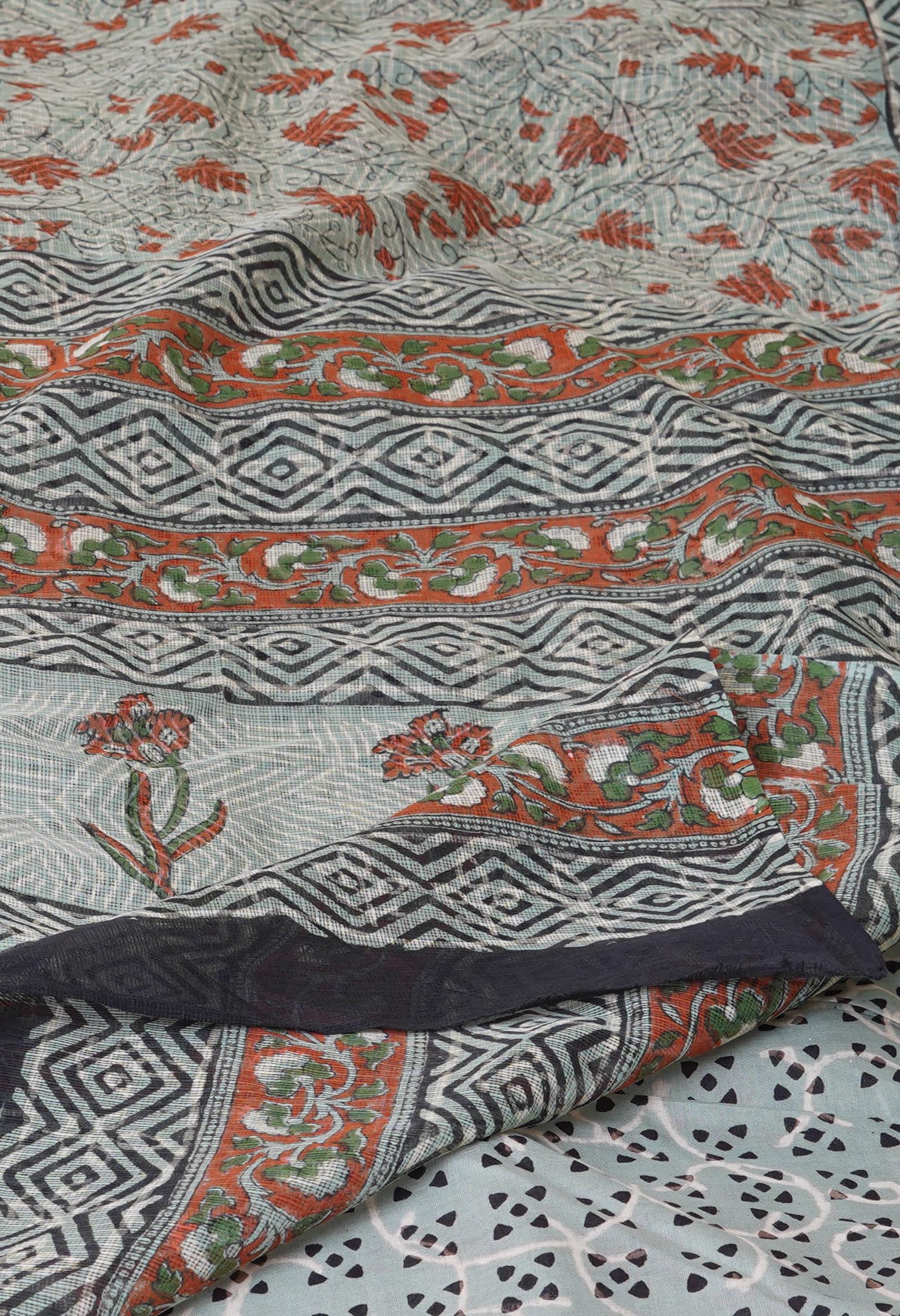 Multi Pure Discharge Bagru Printed Kota Saree-UNM76245