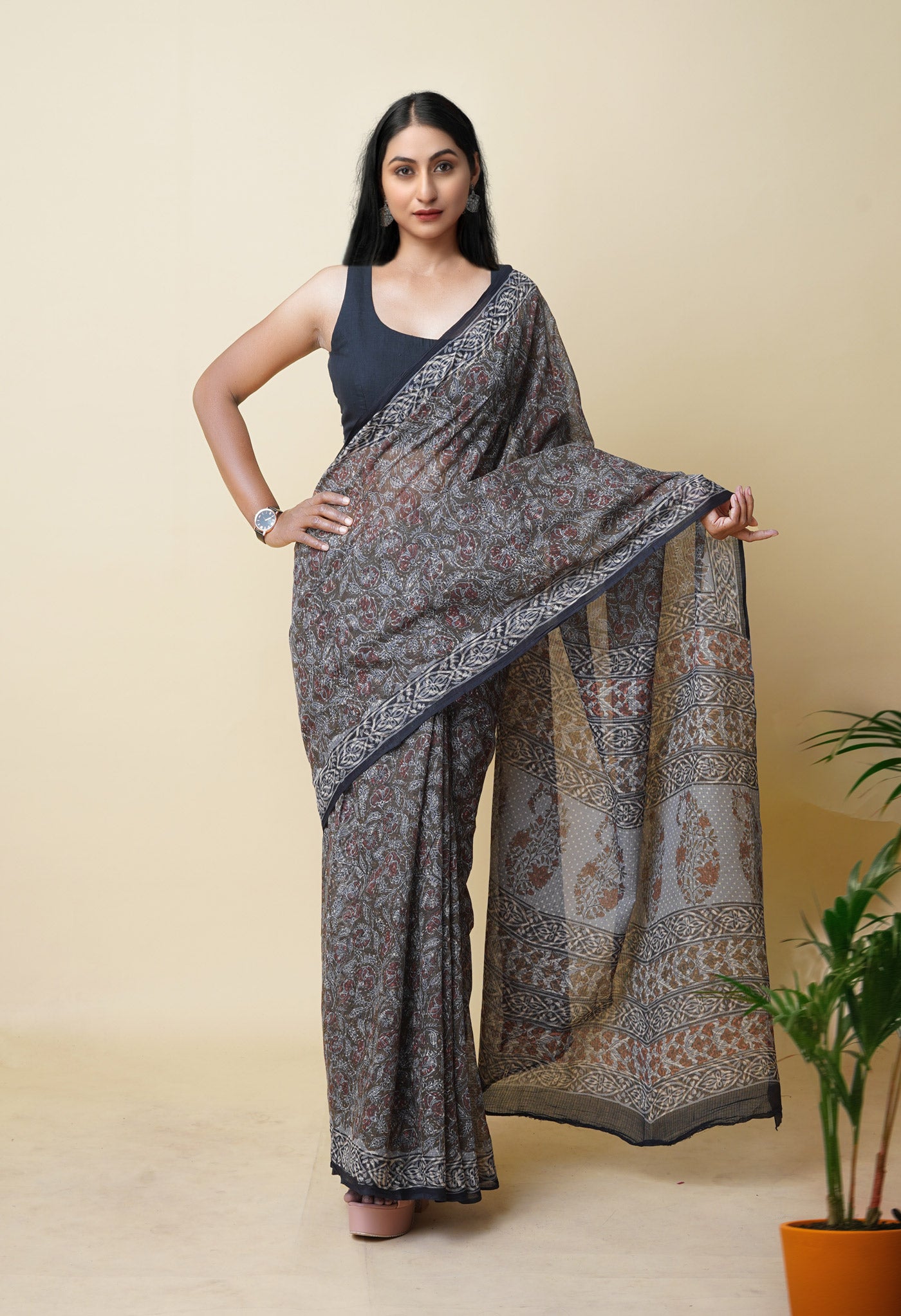 Multi Pure Discharge Bagru Printed Kota Saree