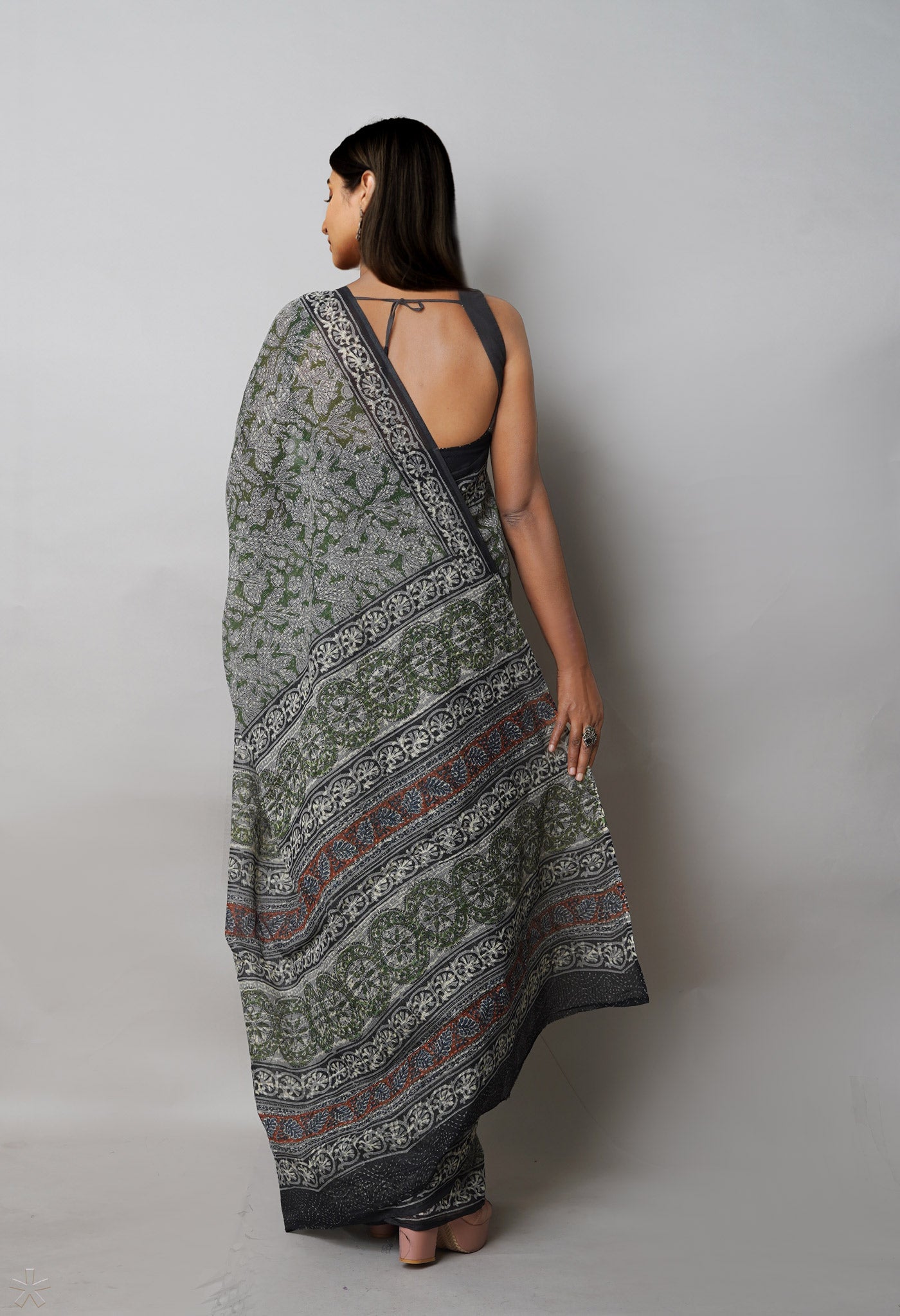 Multi Pure Discharge Bagru Printed Kota Saree