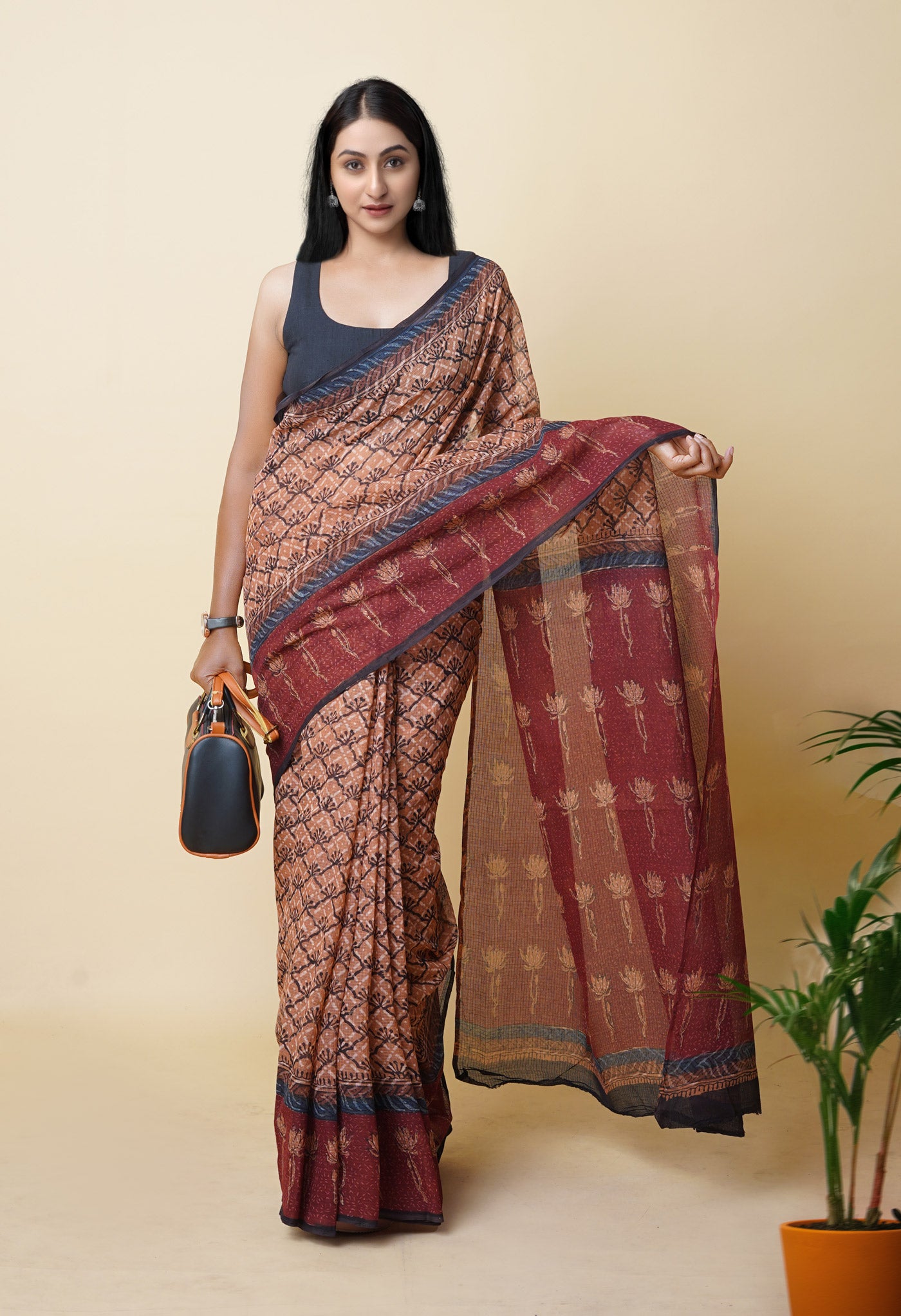 Multi Pure Discharge Bagru Printed Kota Saree