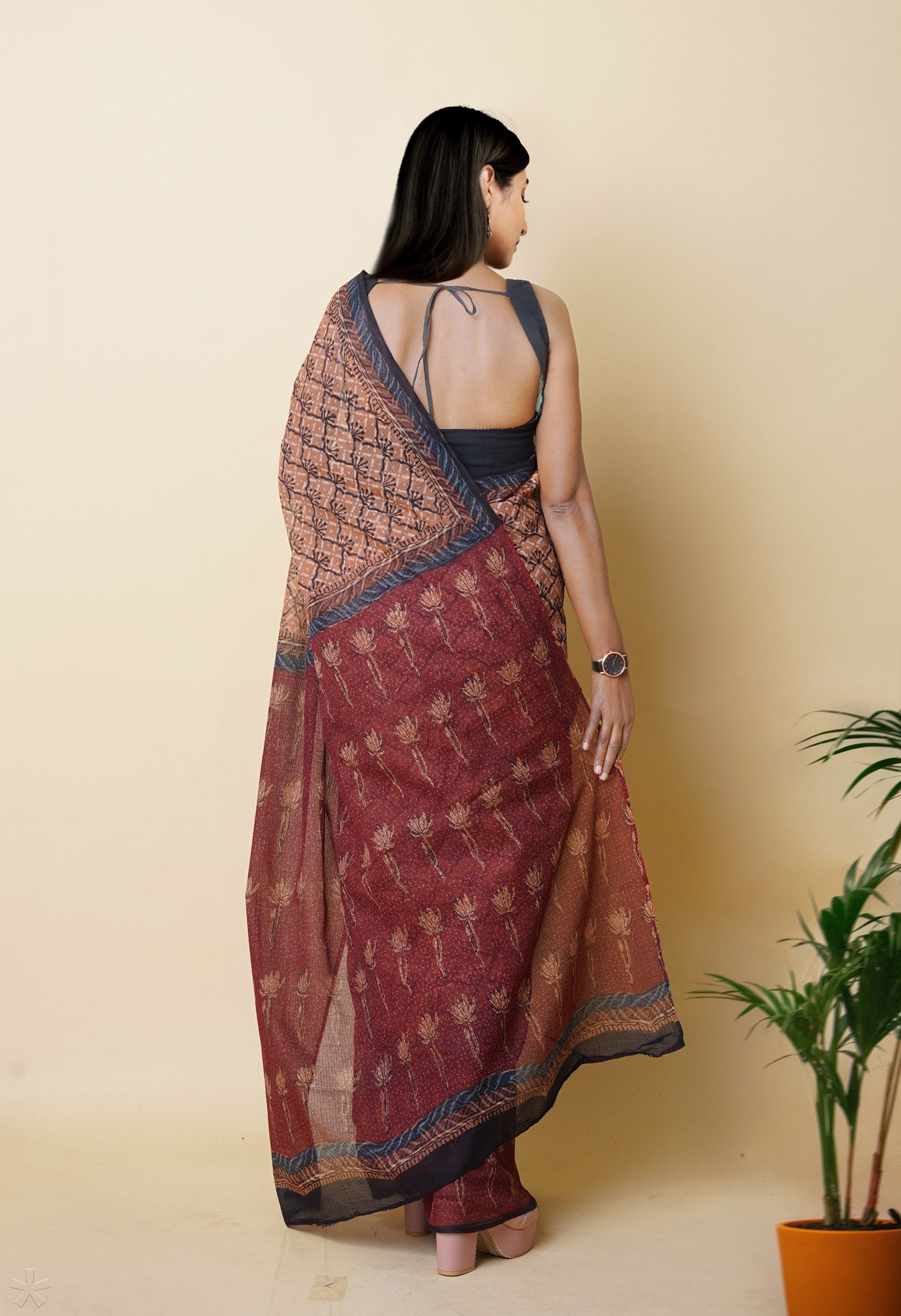Multi Pure Discharge Bagru Printed Kota Saree