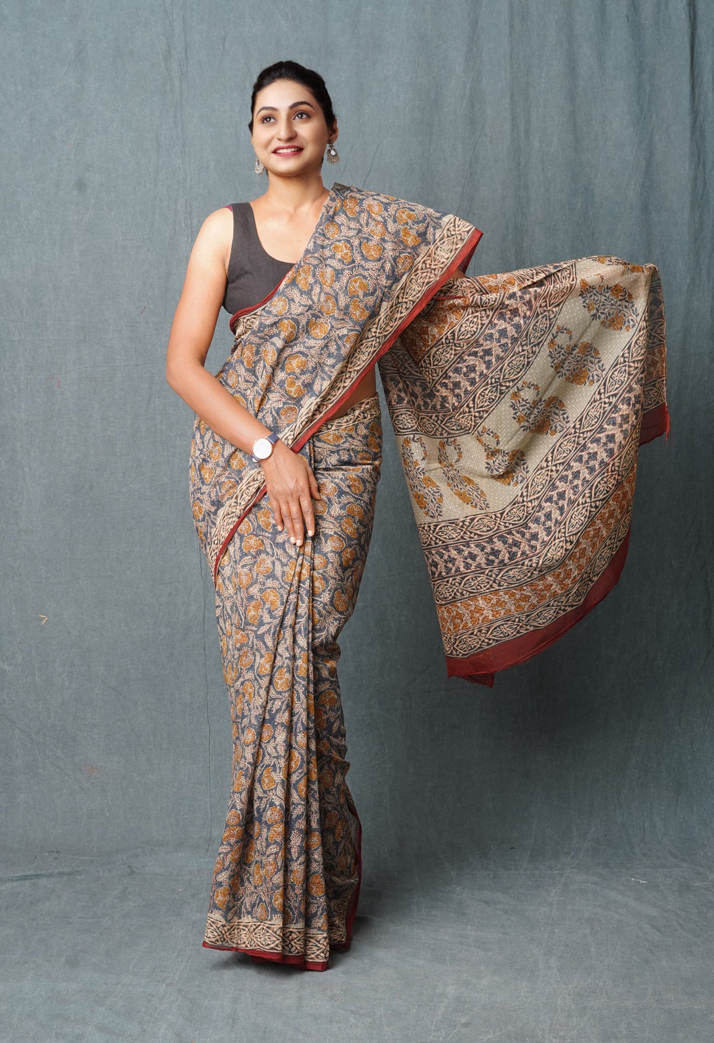 Multi Pure Discharge Bagru Printed Kota Saree