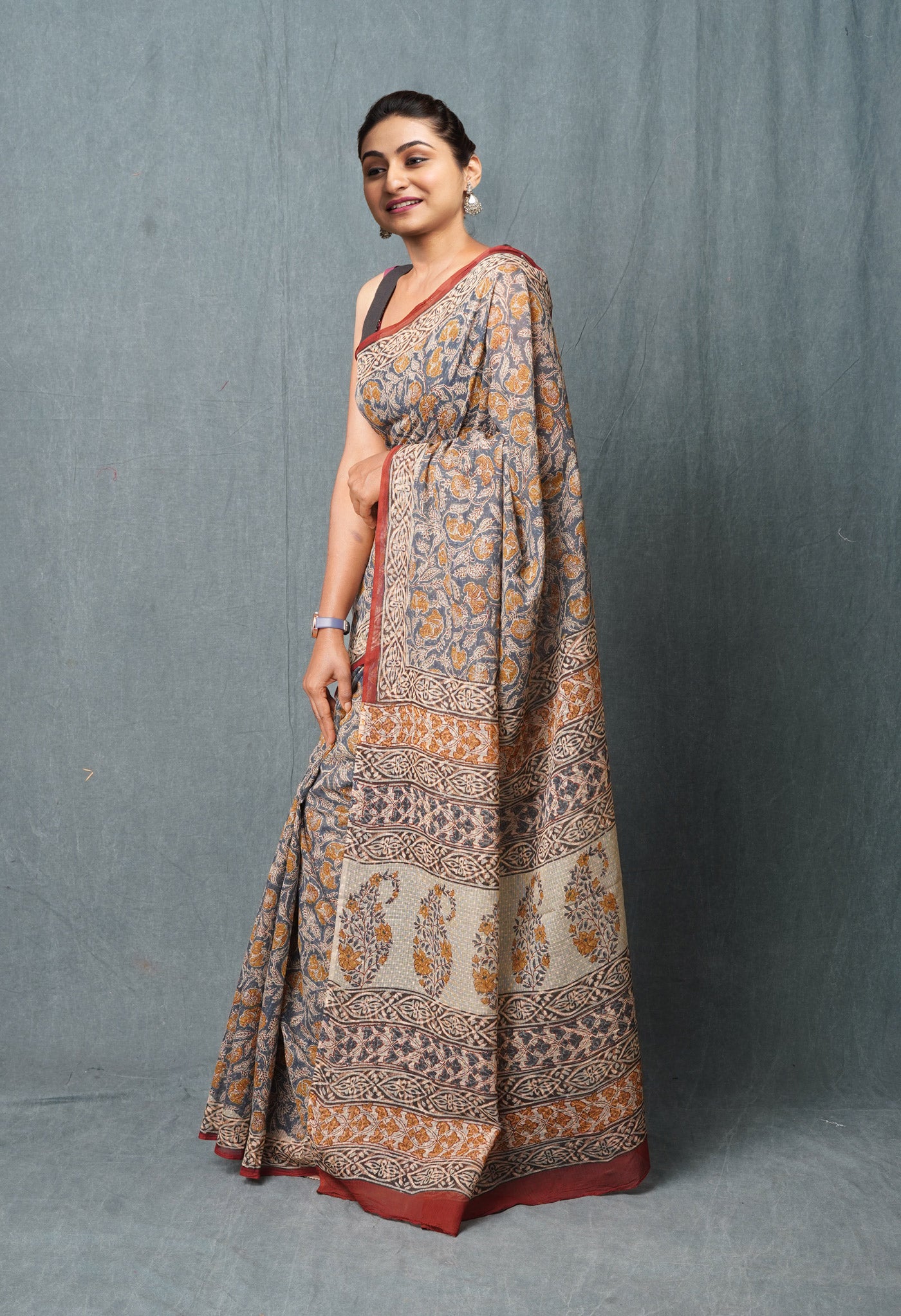 Multi Pure Discharge Bagru Printed Kota Saree