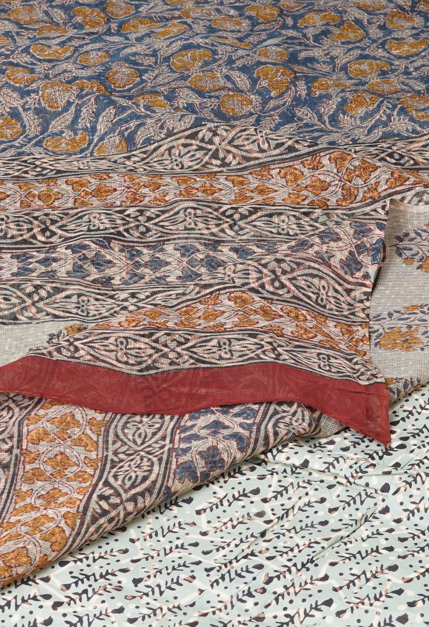 Multi Pure Discharge Bagru Printed Kota Saree