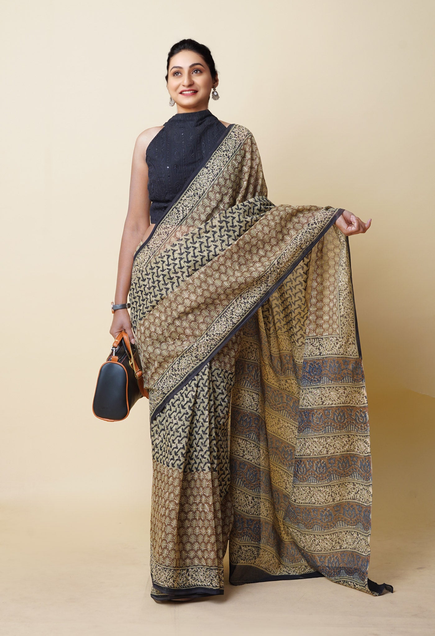 Multi Pure Discharge Bagru Printed Kota Saree