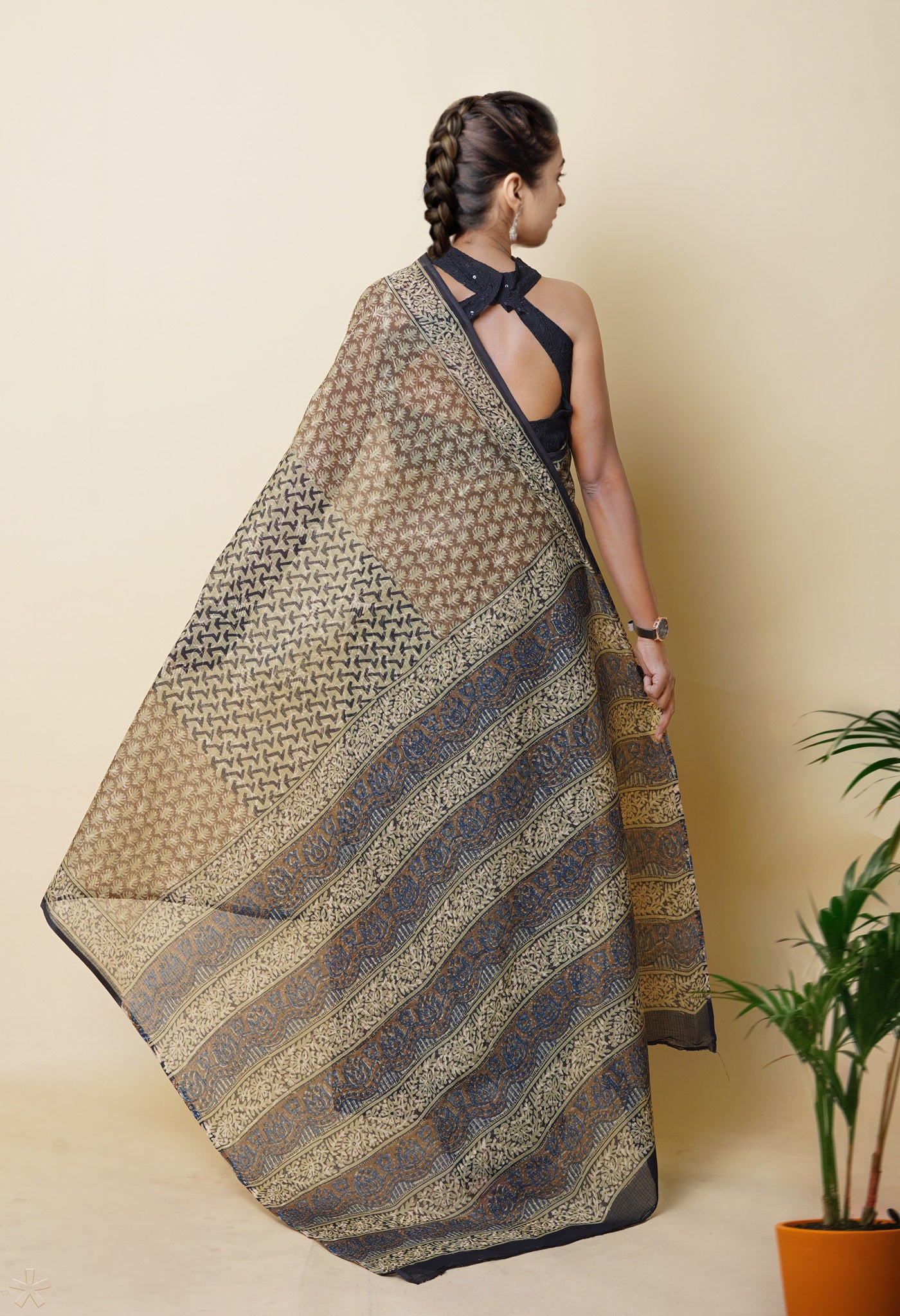 Multi Pure Discharge Bagru Printed Kota Saree