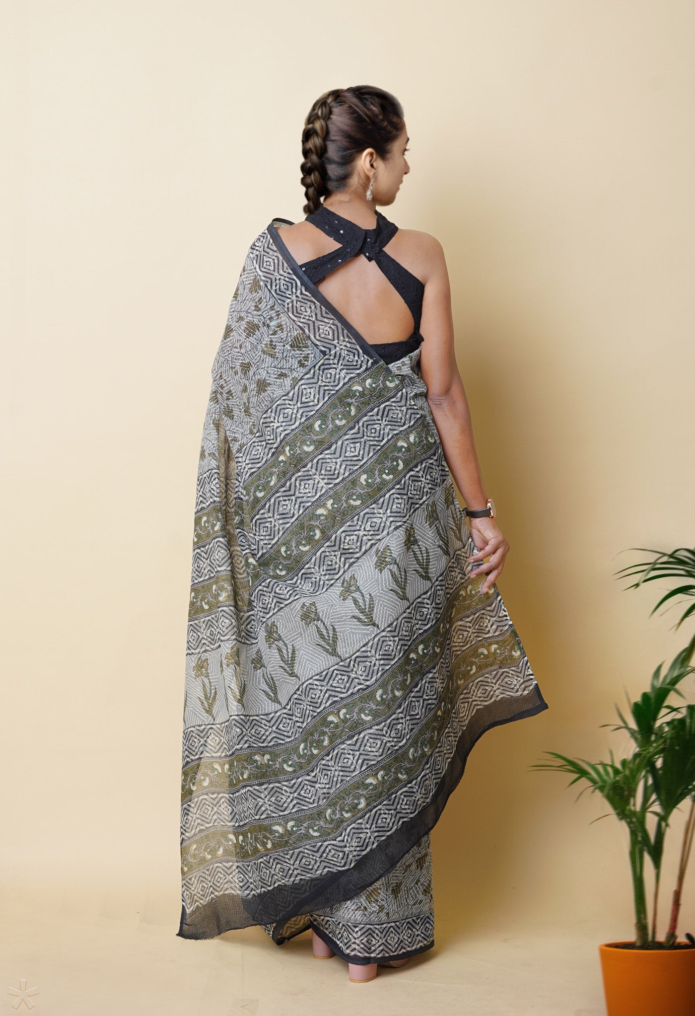 Multi Pure Discharge Bagru Printed Kota Saree