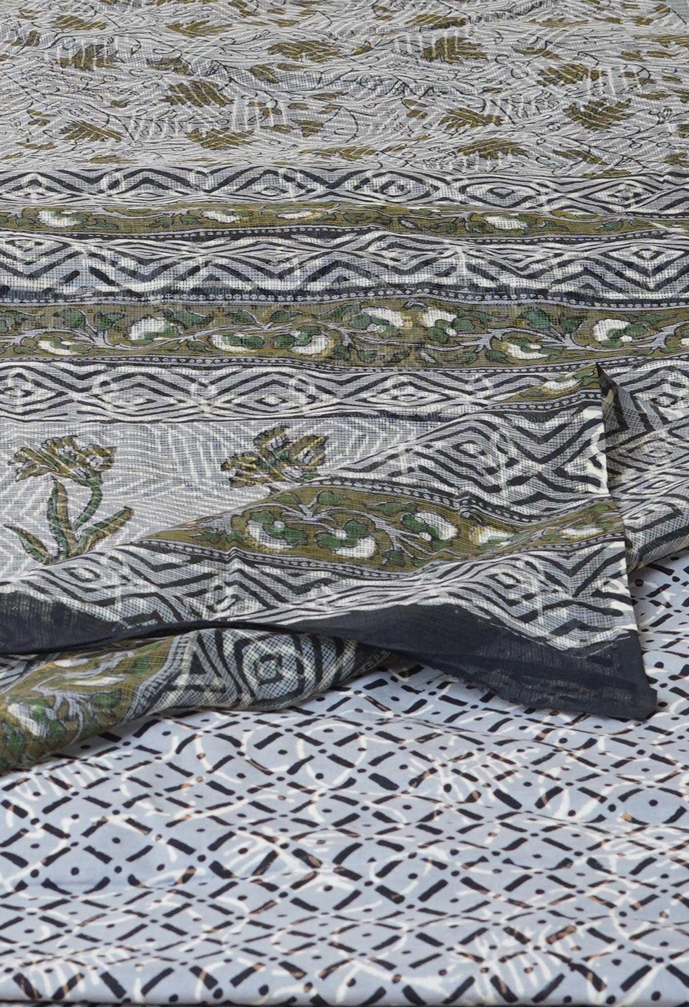 Multi Pure Discharge Bagru Printed Kota Saree