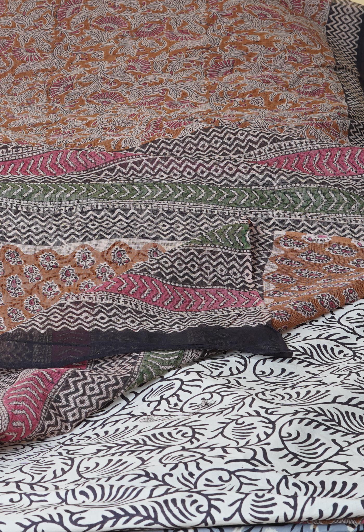 Brown Pure Bagru Printed Kota Saree