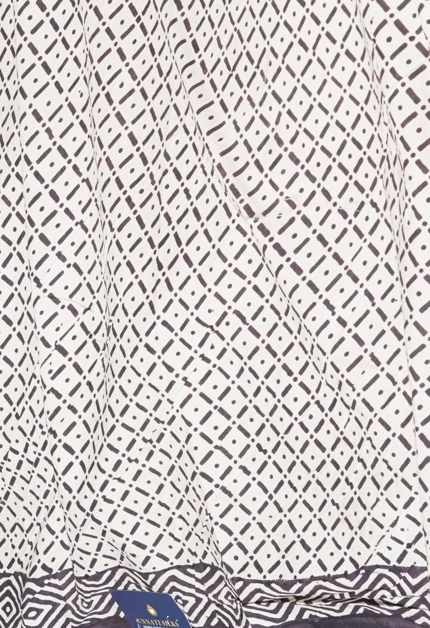 Cream Pure Traditional Bagru Printed Kota Saree
