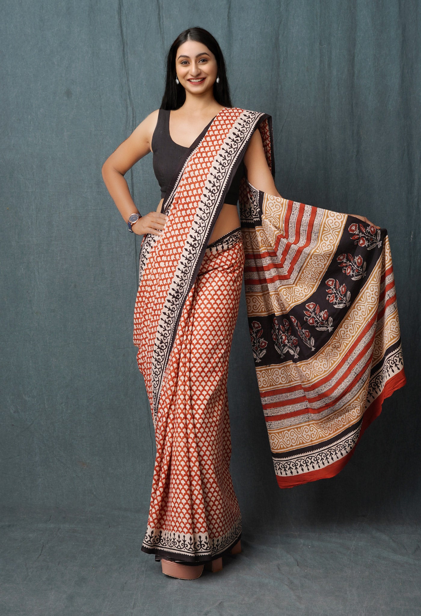 Red Pure Bargu Printed Superfine Mulmul Cotton Saree