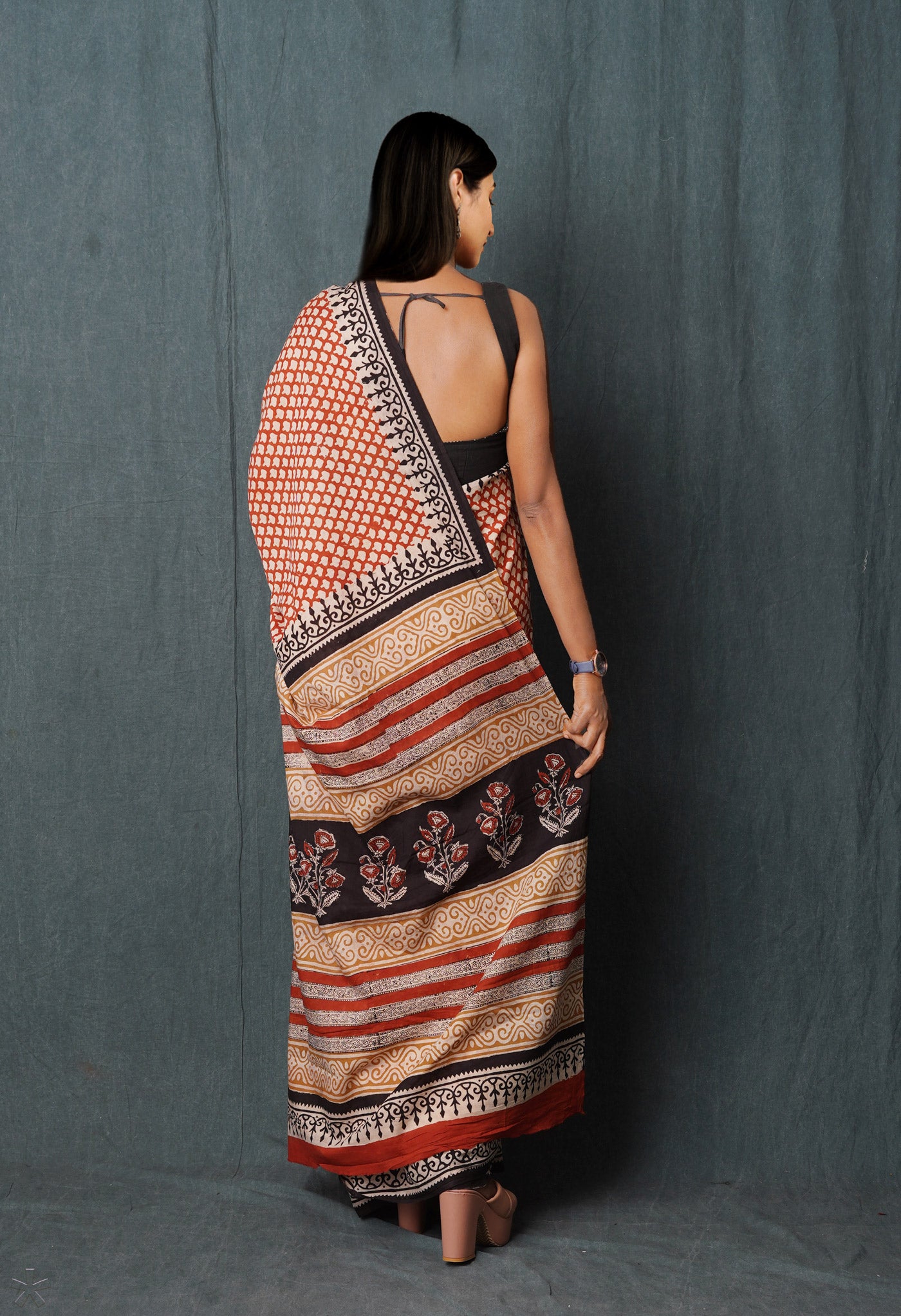 Red Pure Bargu Printed Superfine Mulmul Cotton Saree