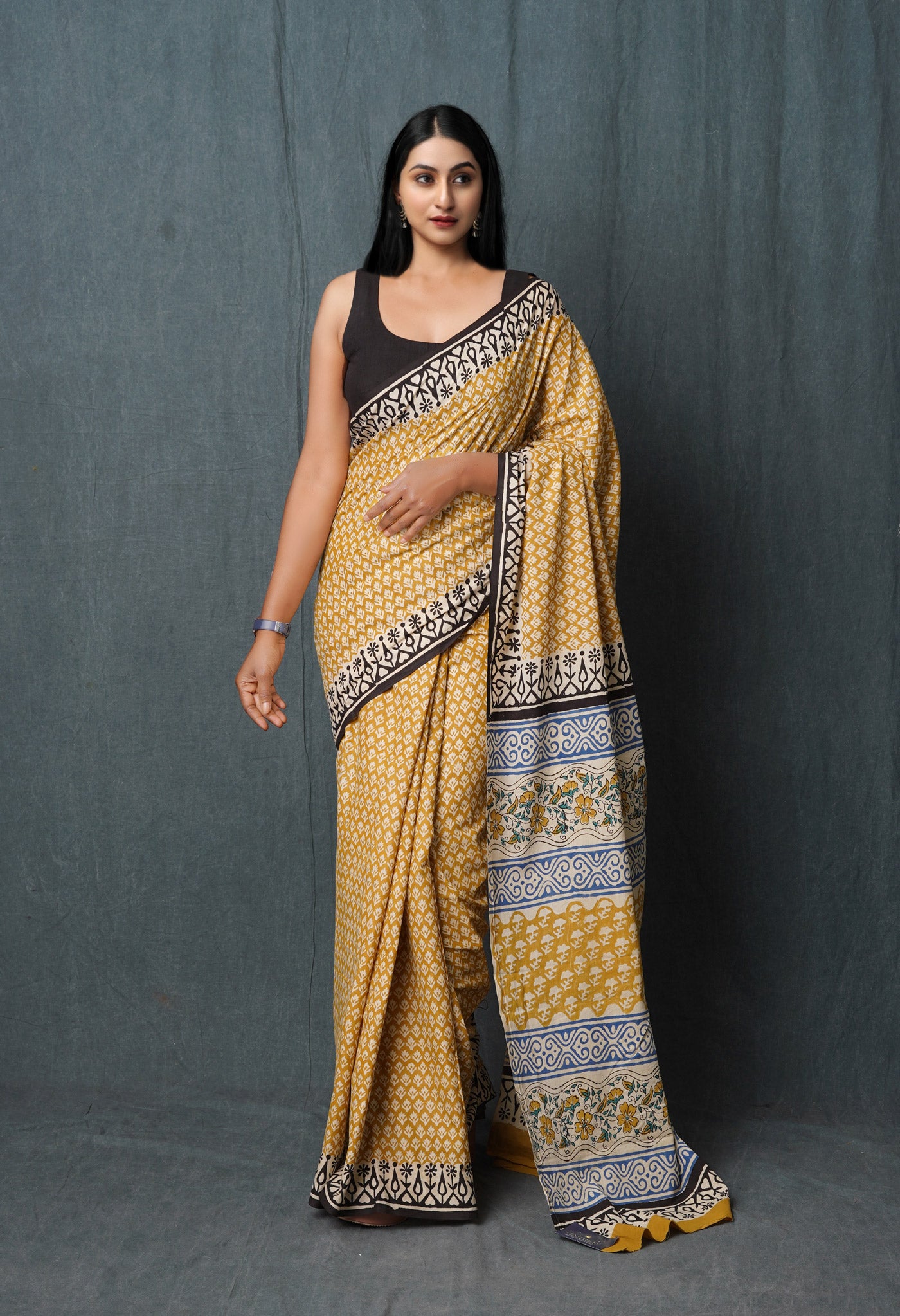Brown Pure Bargu Printed Superfine Mulmul Cotton Saree
