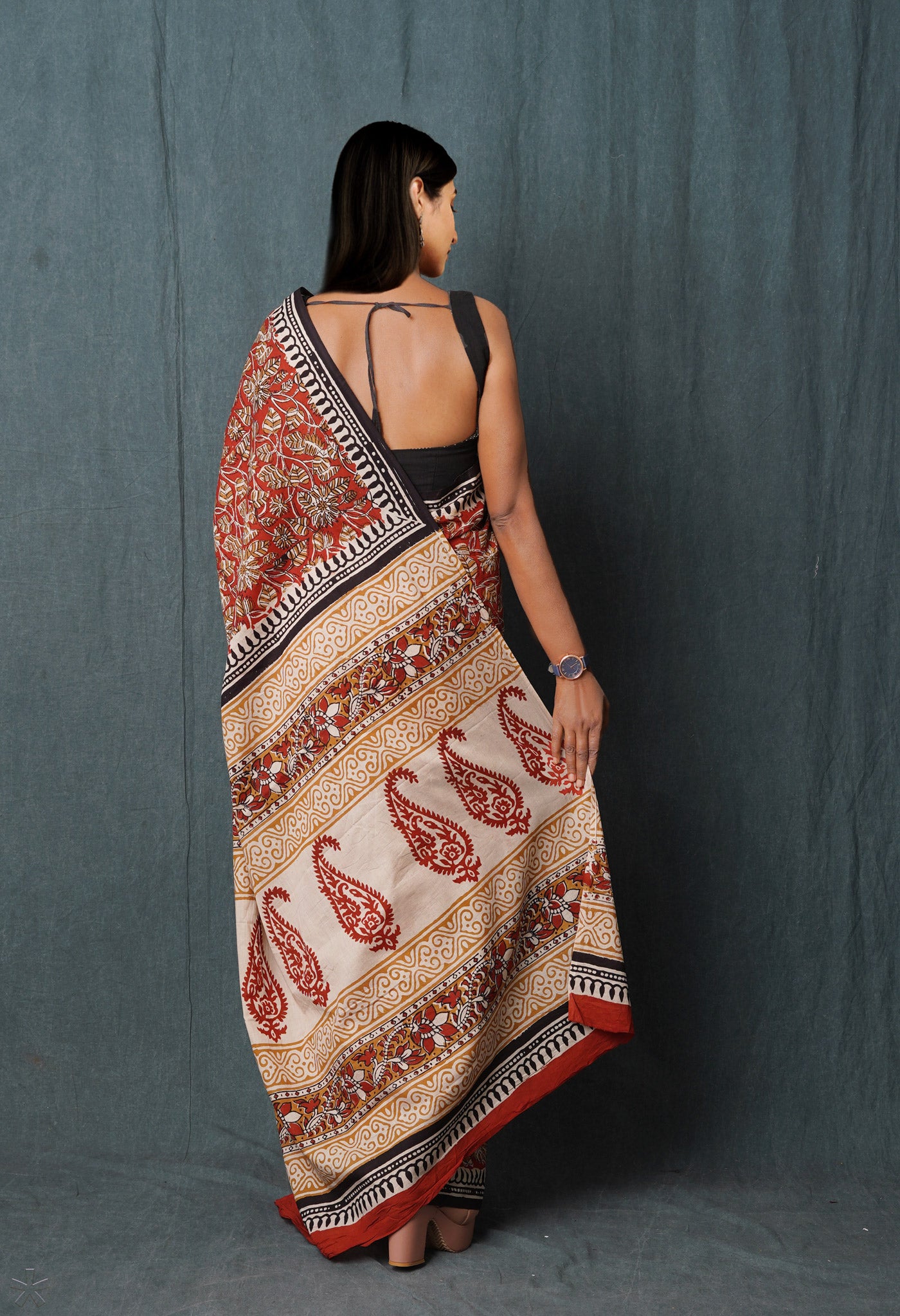 Red Pure Kalamkari Printed Superfine Mulmul Cotton Saree