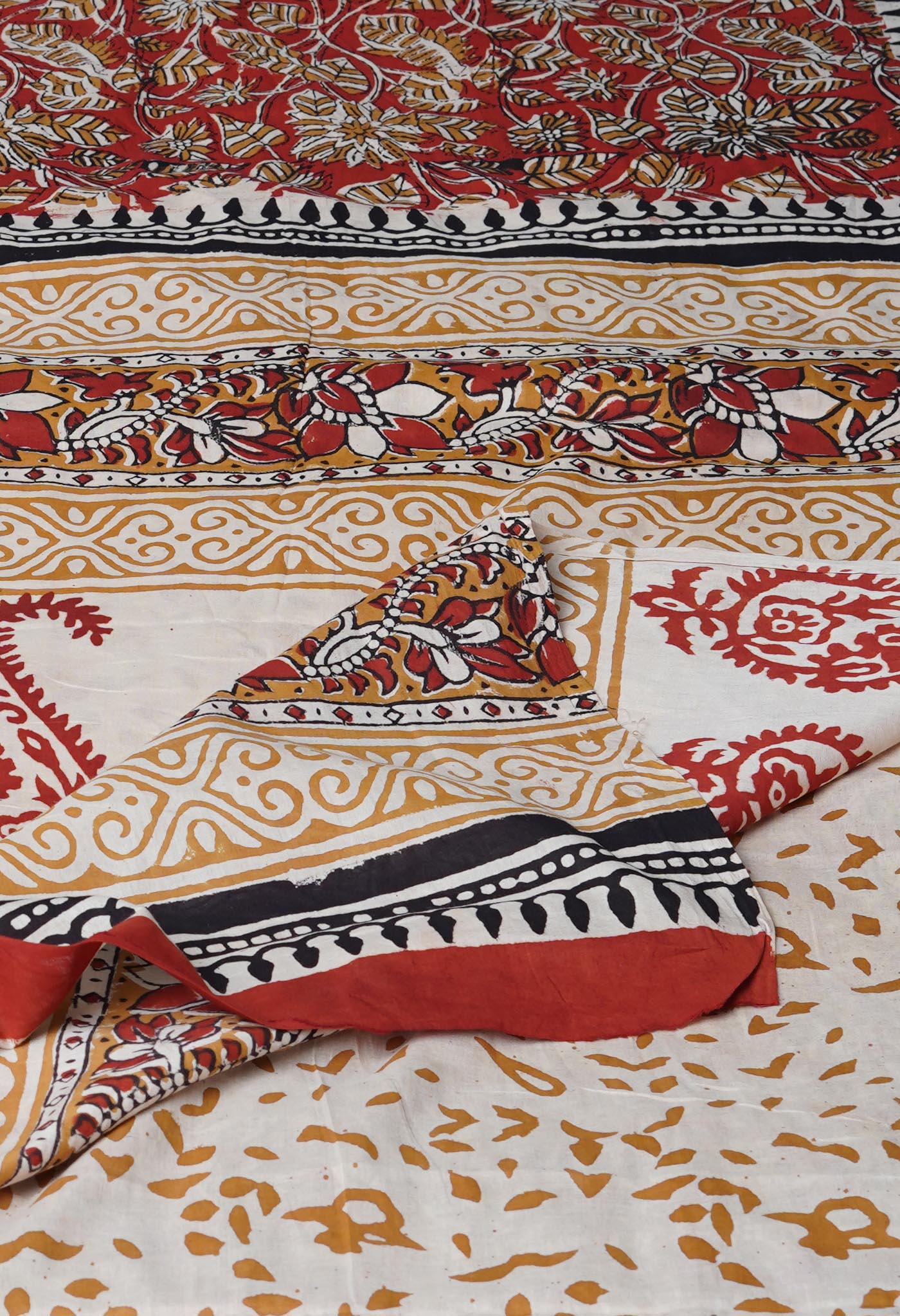 Red Pure Kalamkari Printed Superfine Mulmul Cotton Saree