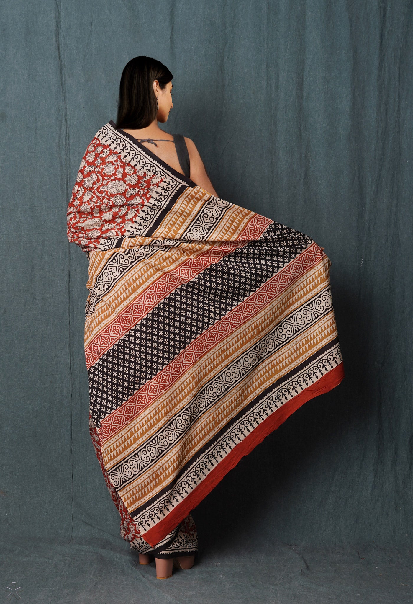 Red Pure Kalamkari Printed Superfine Mulmul Cotton Saree